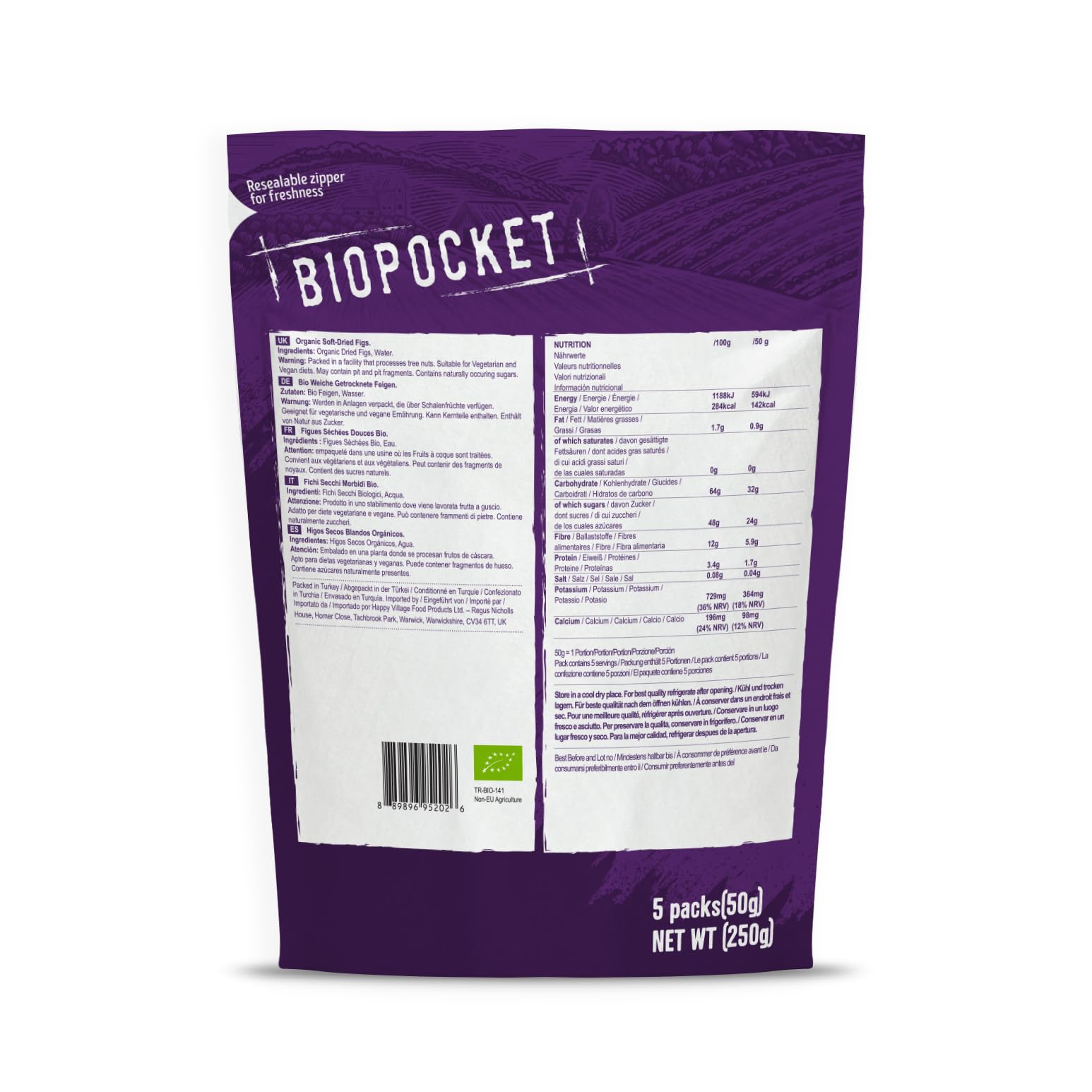 Biopocket Organic Dried Apricots, 2 x 500 g