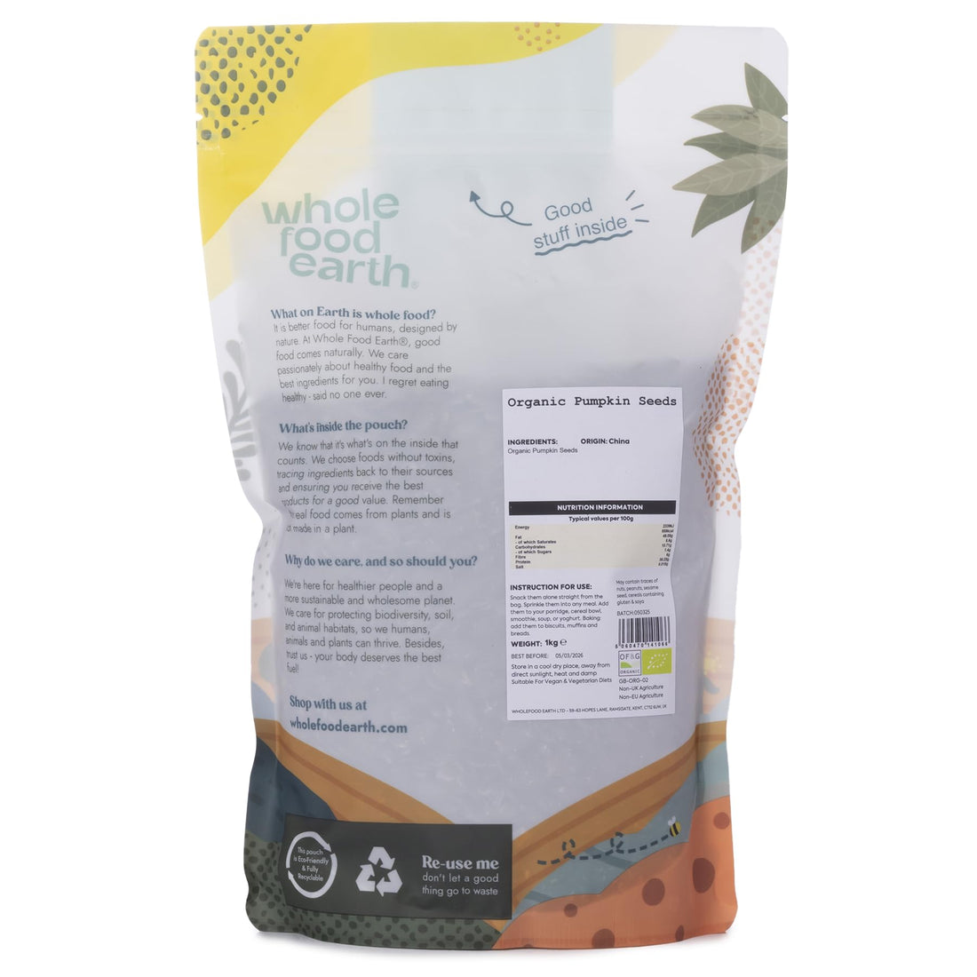 Wholefood Earth Organic Pumpkin Seeds 1kg