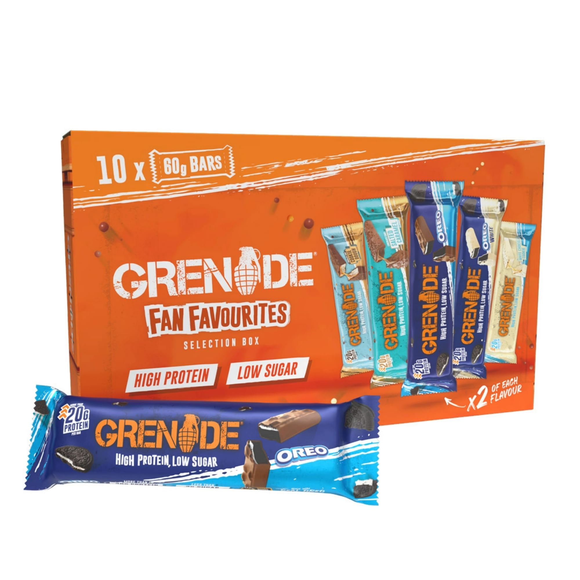 Grenade OREO White High Protein, Low Sugar Bars, 12 x 60 g – 21 g Protein per Snack Bar with Crunchy OREO Pieces & White Chocolate Coating