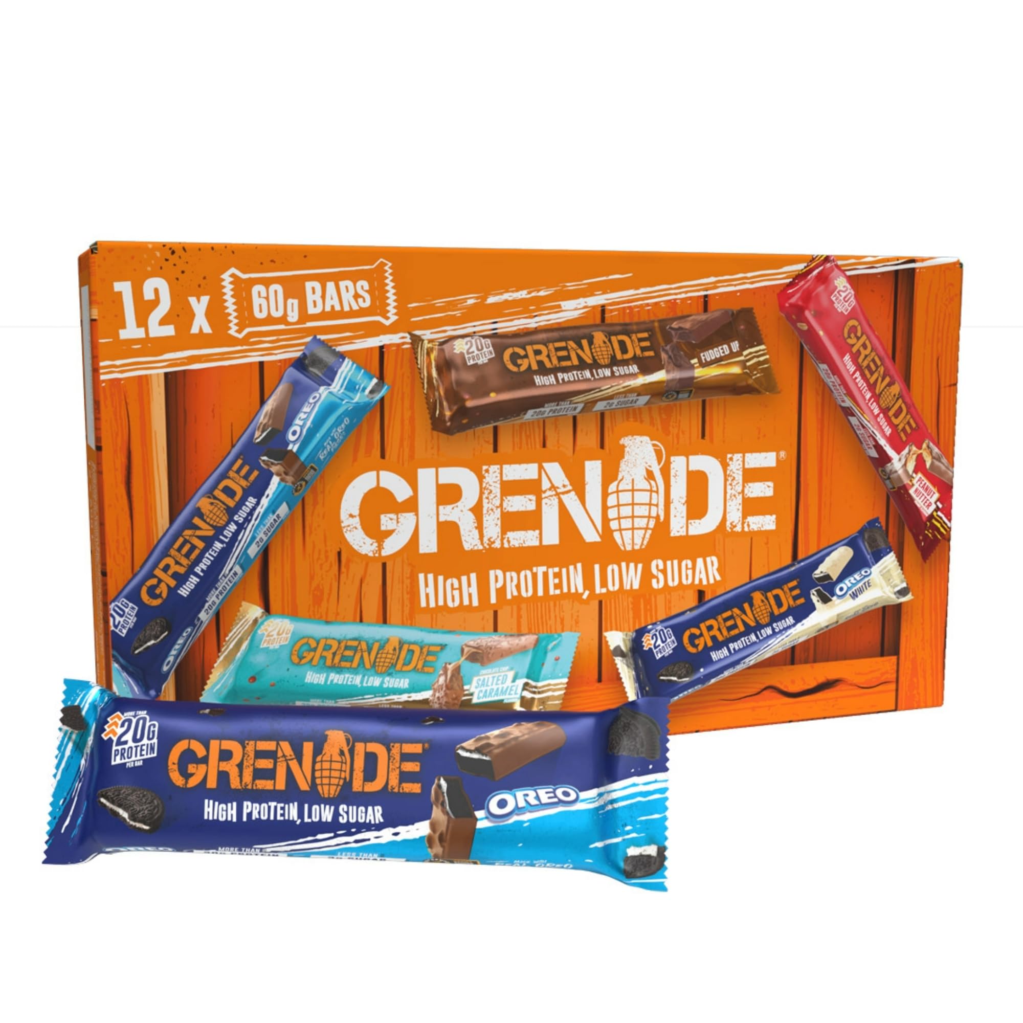 Grenade OREO White High Protein, Low Sugar Bars, 12 x 60 g – 21 g Protein per Snack Bar with Crunchy OREO Pieces & White Chocolate Coating