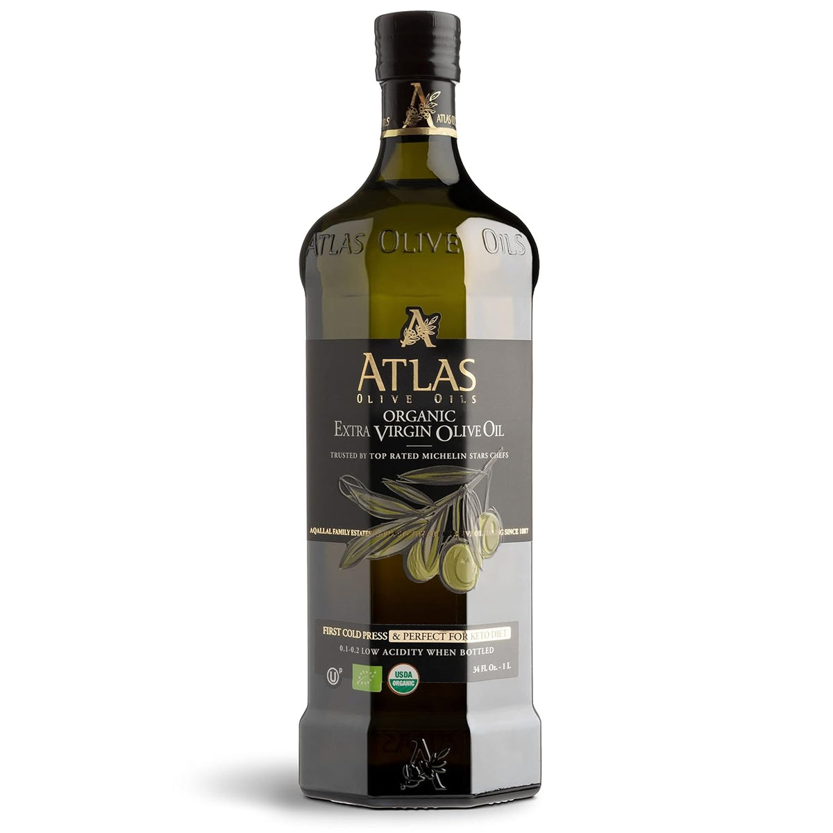 Atlas 750 mL Organic Cold Press Extra Virgin Olive Oil in Glass Bottle, Polyphenol Rich from Morocco | Newly Harvested Unprocessed from One Single Family Farm | Moroccan EVOO Trusted by Award-Winning Chefs