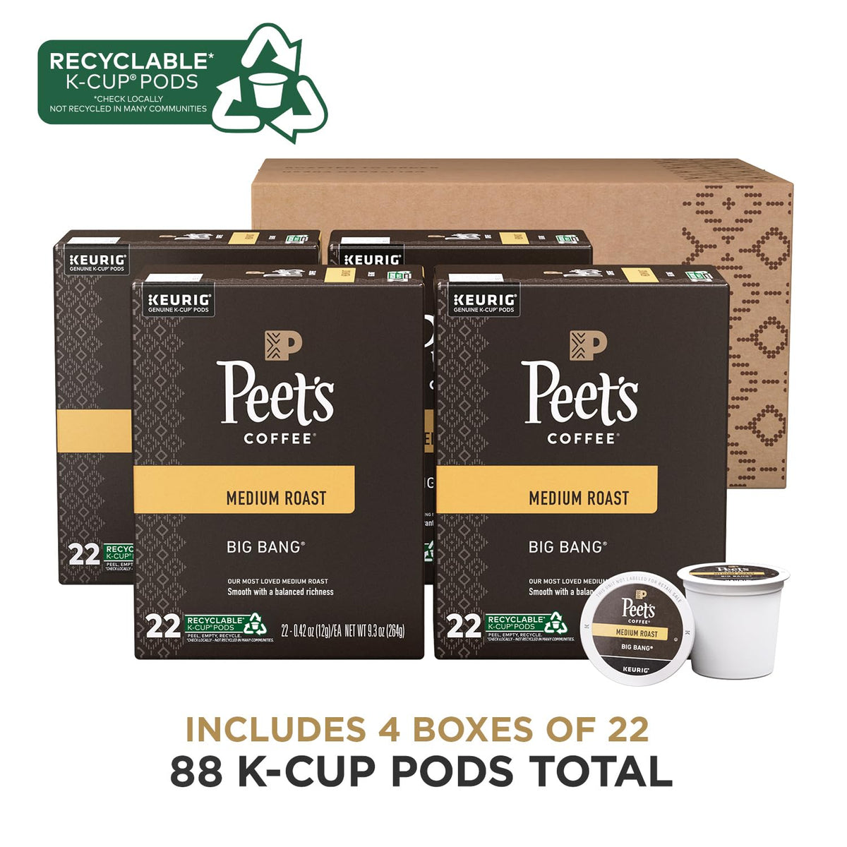 Peet's Coffee, Medium Roast Keurig K-Cup Pods - Café Domingo 54 Count (1 Box of 54 Pods)
