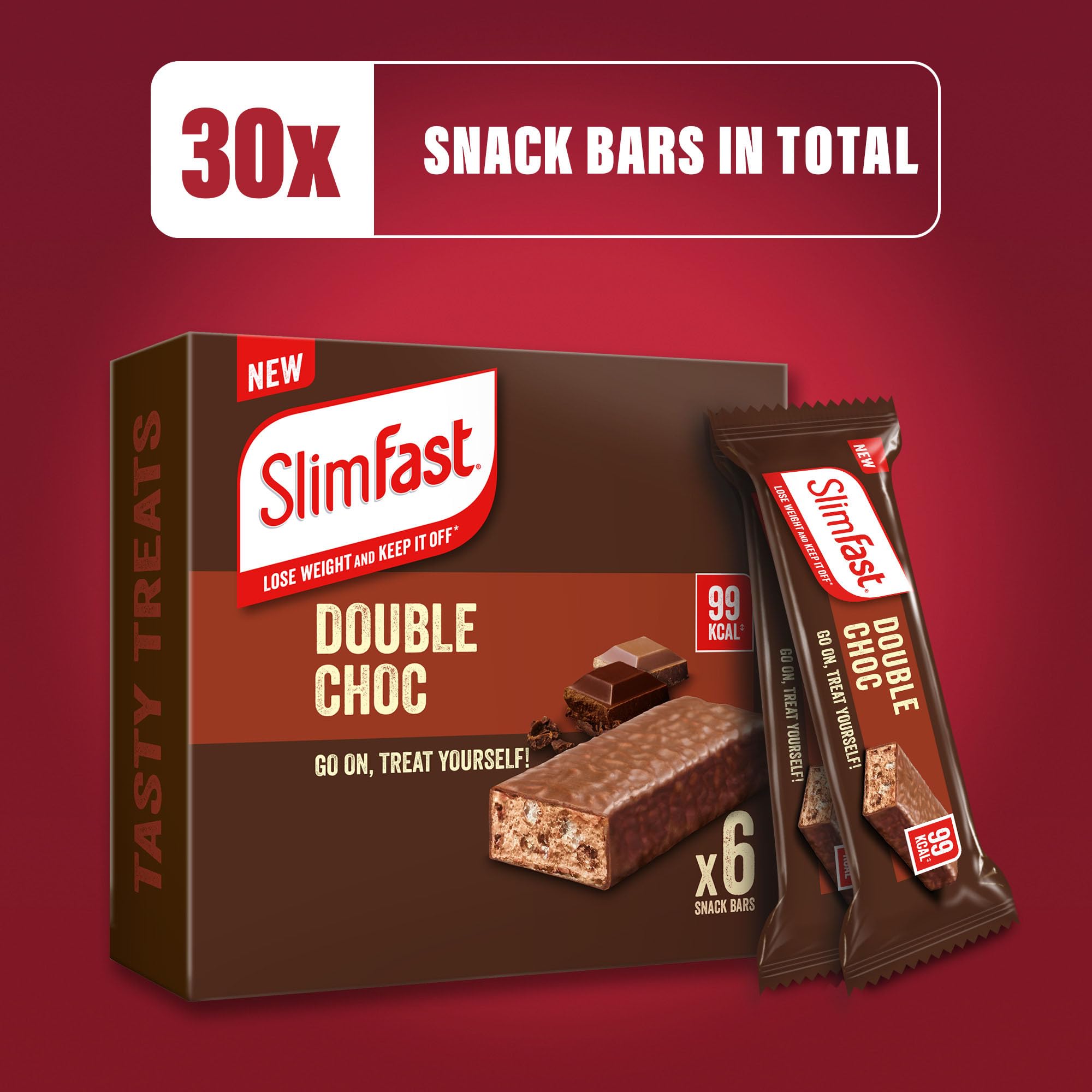 SlimFast Snack Bar, Low Calorie Snack, Choc Caramel Flavour, 30 X 26 G Multipack (Packing May Vary)
