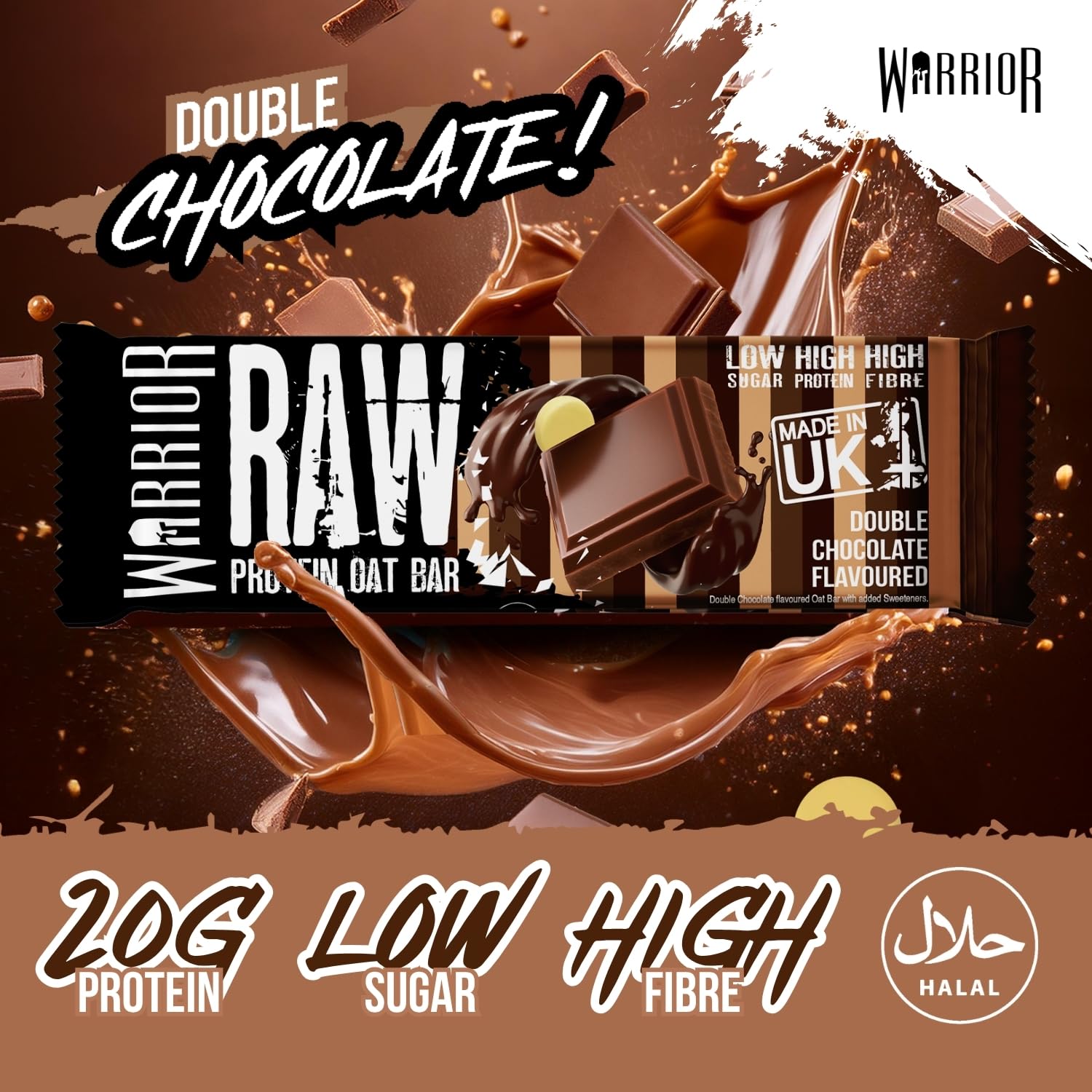 Warrior Raw Protein Bars – 20g Protein Per Bar – High Protein Snack Bars Multipack (12 or 24 Bars, 75g Each) – Low Sugar, High Fibre Breakfast & Meal Replacement Bar – Chocolate Brownie Flapjack