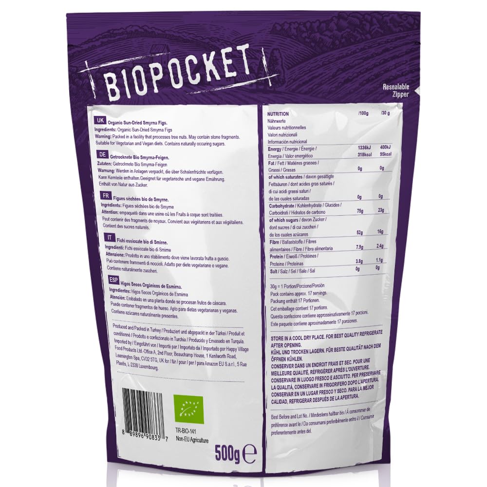 Biopocket Organic Dried Apricots, 2 x 500 g