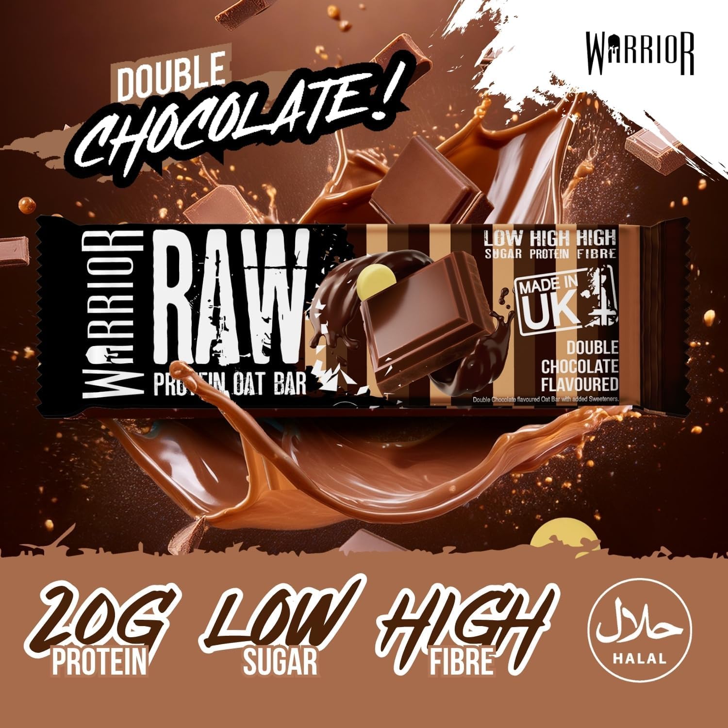 Warrior Raw Protein Bars – 20g Protein Per Bar – High Protein Snack Bars Multipack (12 or 24 Bars, 75g Each) – Low Sugar, High Fibre Breakfast & Meal Replacement Bar – Chocolate Brownie Flapjack