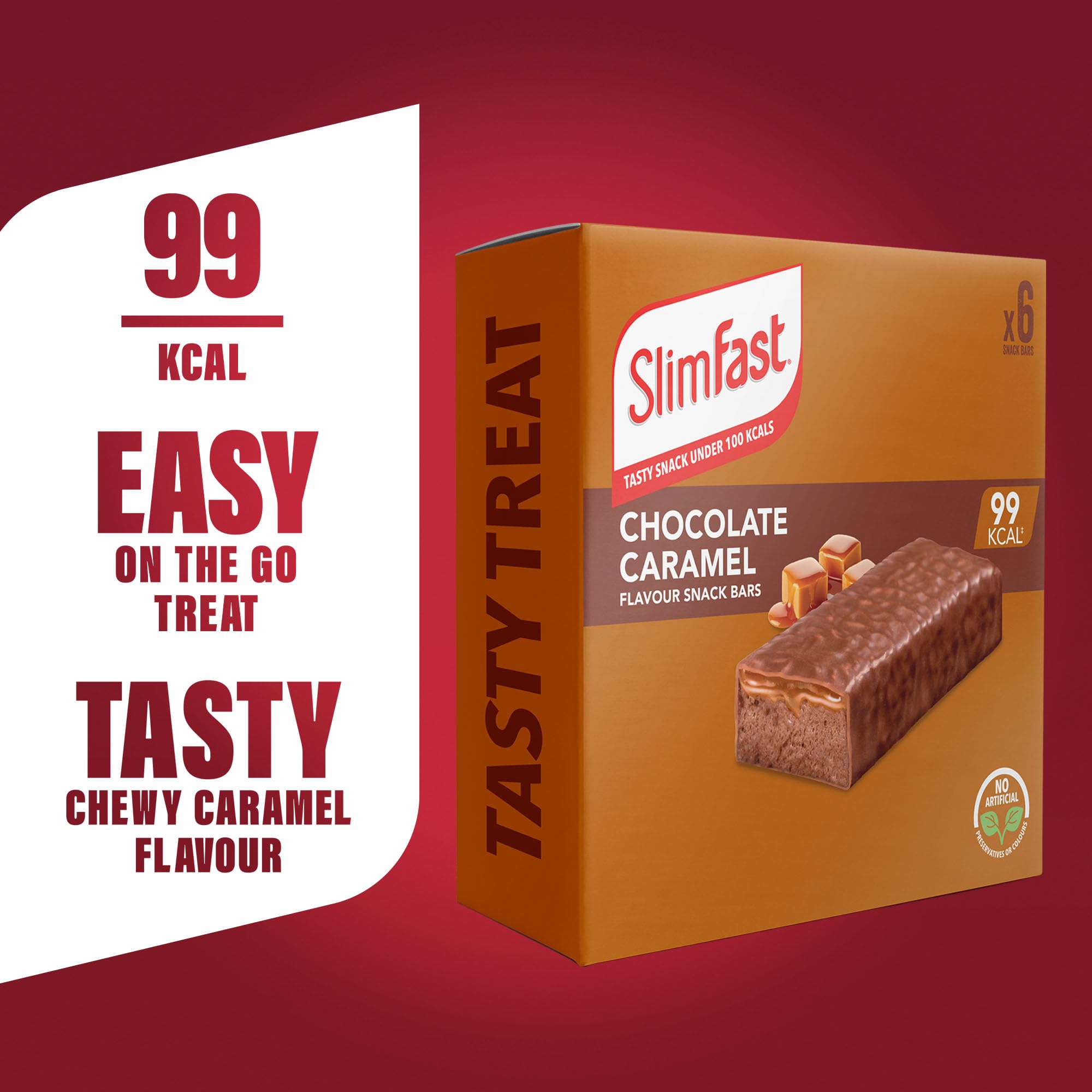 SlimFast Snack Bar, Low Calorie Snack, Choc Caramel Flavour, 30 X 26 G Multipack (Packing May Vary)