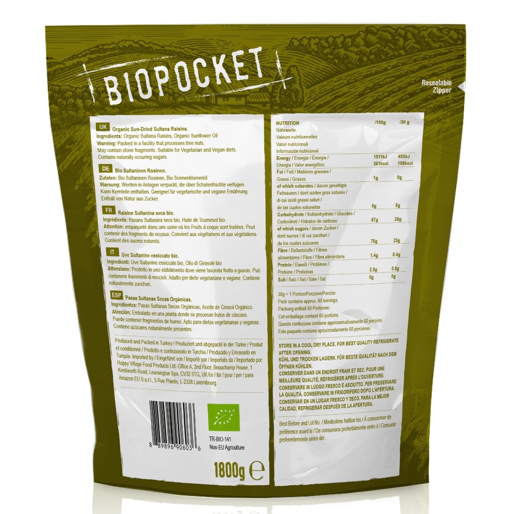 Biopocket Organic Dried Apricots, 2 x 500 g