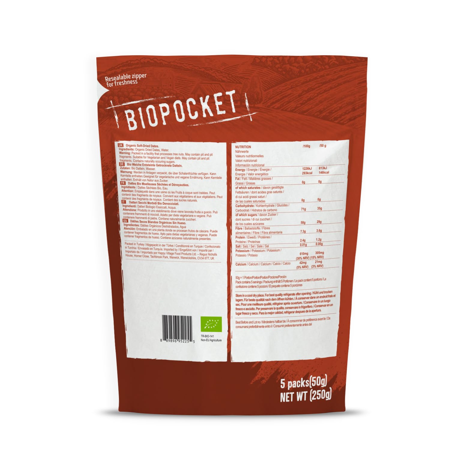 Biopocket Organic Dried Apricots, 2 x 500 g