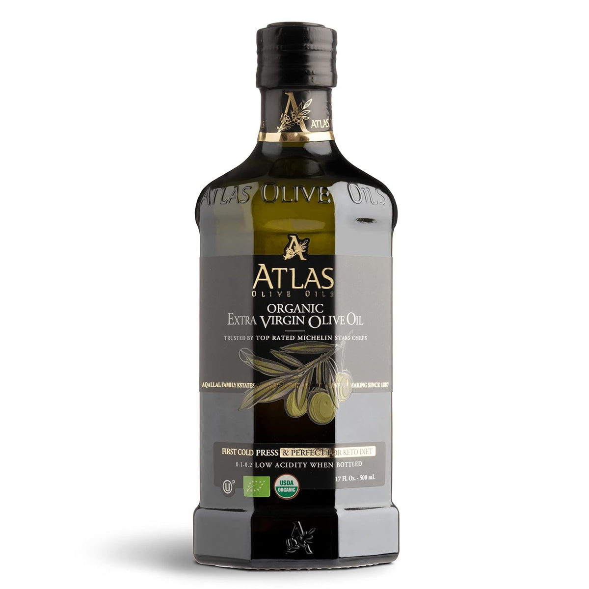 Atlas 750 mL Organic Cold Press Extra Virgin Olive Oil in Glass Bottle, Polyphenol Rich from Morocco | Newly Harvested Unprocessed from One Single Family Farm | Moroccan EVOO Trusted by Award-Winning Chefs