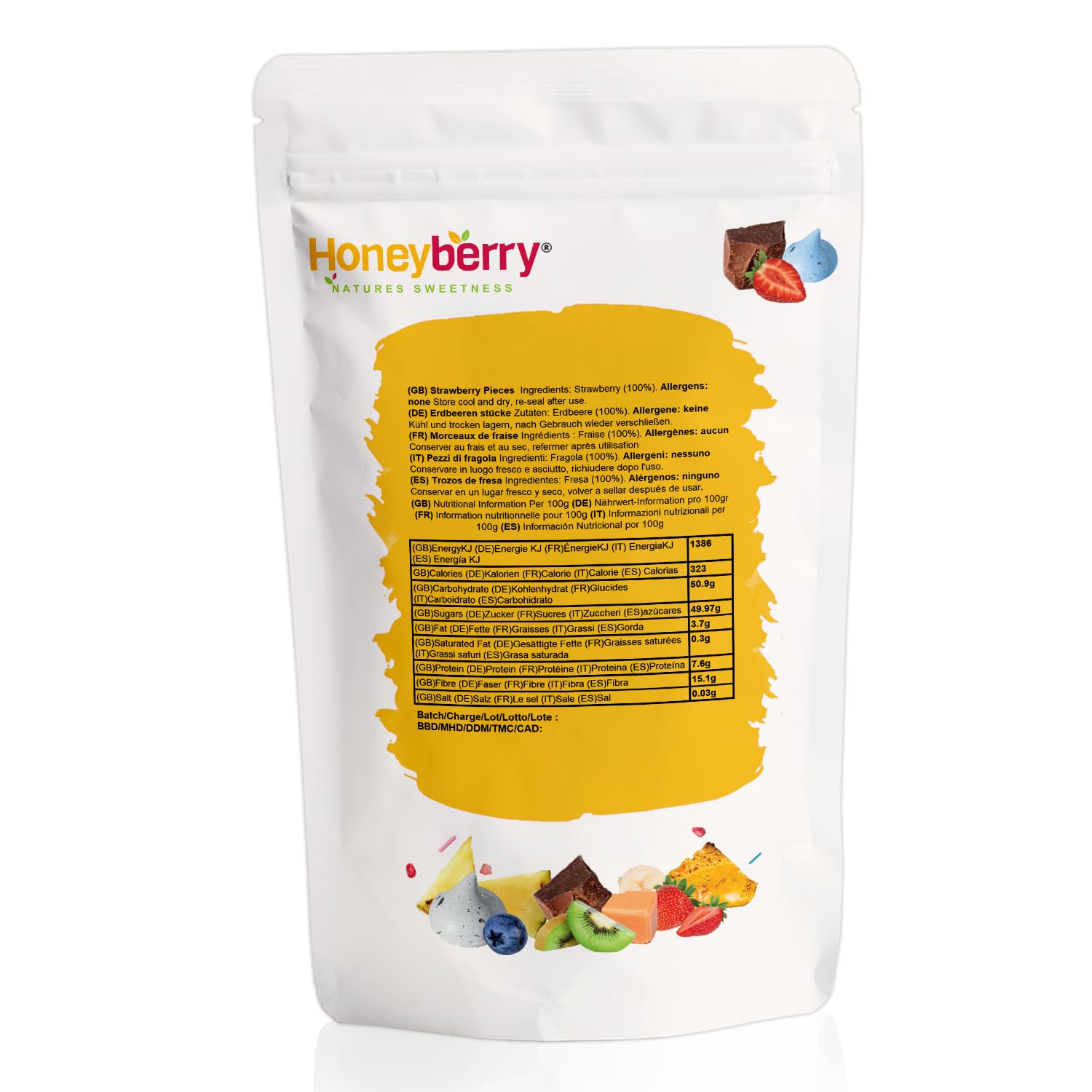 Freeze Dried Strawberry Pieces 100g - Premium Freeze-Dried Fruit Bits - 100% Natural, No Added Sugar or Preservatives Raw Dry Strawberries for Baking, Cake Decoration, Porridge Oat, Ice Cream Toppings
