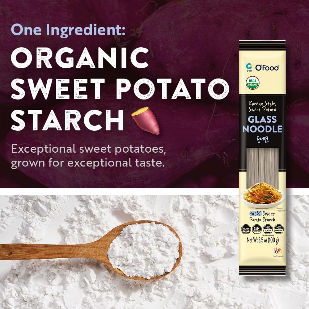 Organic Glass Noodles – [12 Pack - 42oz] – Gluten-Free | Sugar Free | Korean Sweet Potato Vermicelli | Vegan & No Sodium | Low-Calorie Rice & Pasta Alternative for Stir-Fry, Soup & Asian Recipes - O’food