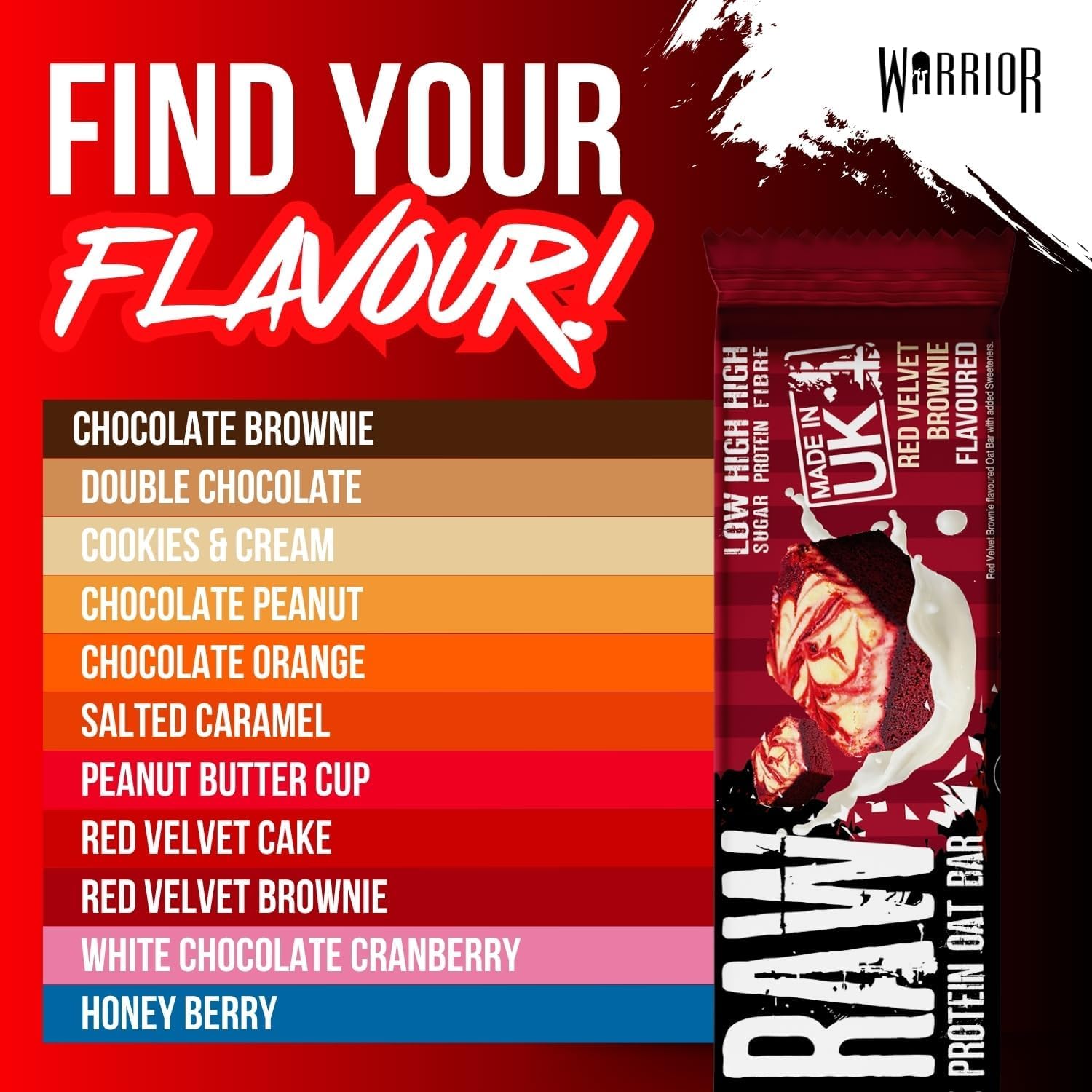 Warrior Raw Protein Bars – 20g Protein Per Bar – High Protein Snack Bars Multipack (12 or 24 Bars, 75g Each) – Low Sugar, High Fibre Breakfast & Meal Replacement Bar – Chocolate Brownie Flapjack