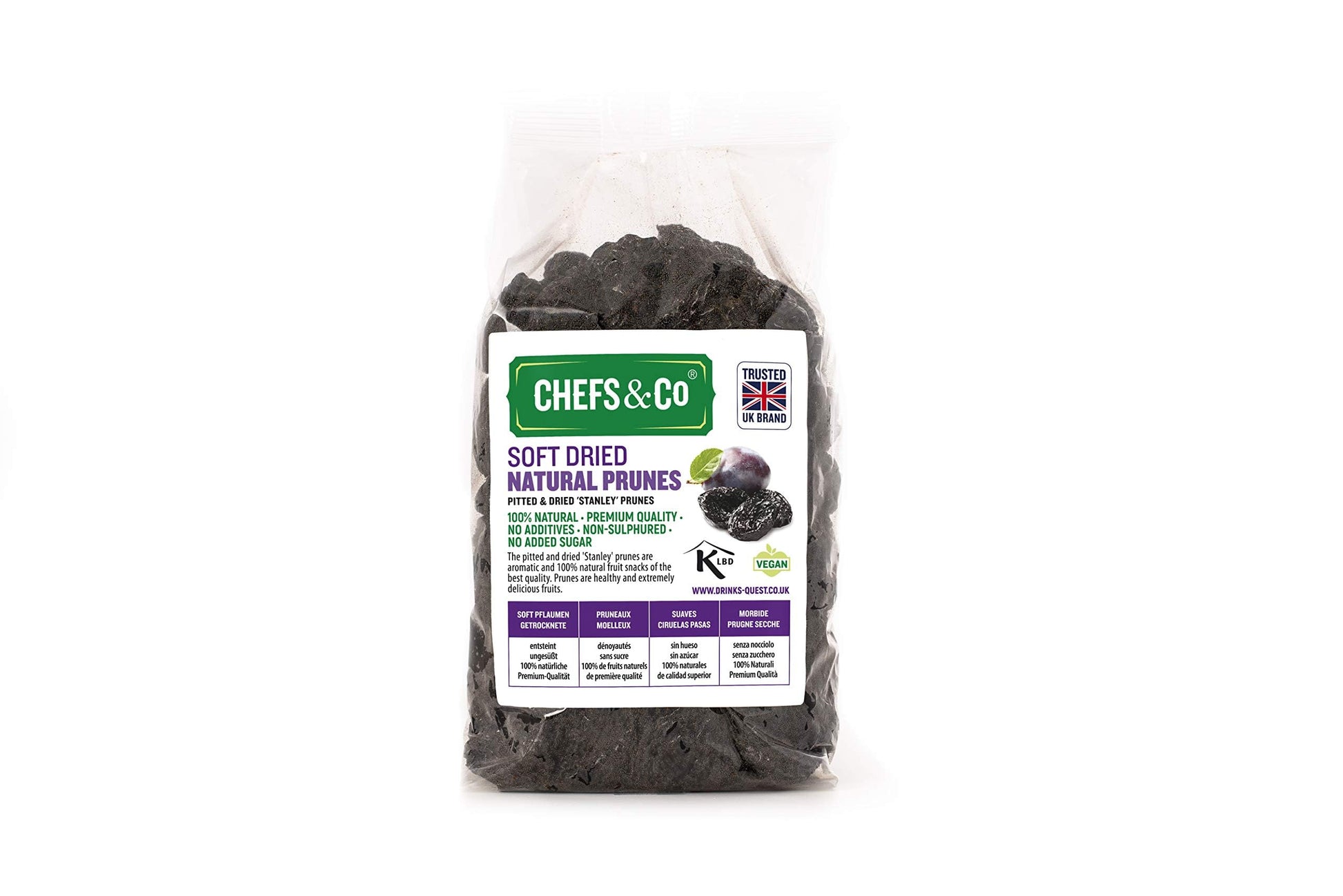 CHEFS & CO Soft Dried Prunes (pitted) | Whole Dried Fruits | Healthy Snack | Vegan & Vitamins Retained | Unsorbated | No Added Sugar (ORGANIC, 400 g (Pack of 1)))