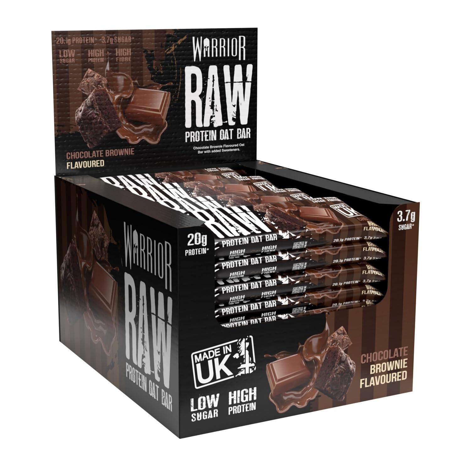 Warrior Raw Protein Bars – 20g Protein Per Bar – High Protein Snack Bars Multipack (12 or 24 Bars, 75g Each) – Low Sugar, High Fibre Breakfast & Meal Replacement Bar – Chocolate Brownie Flapjack
