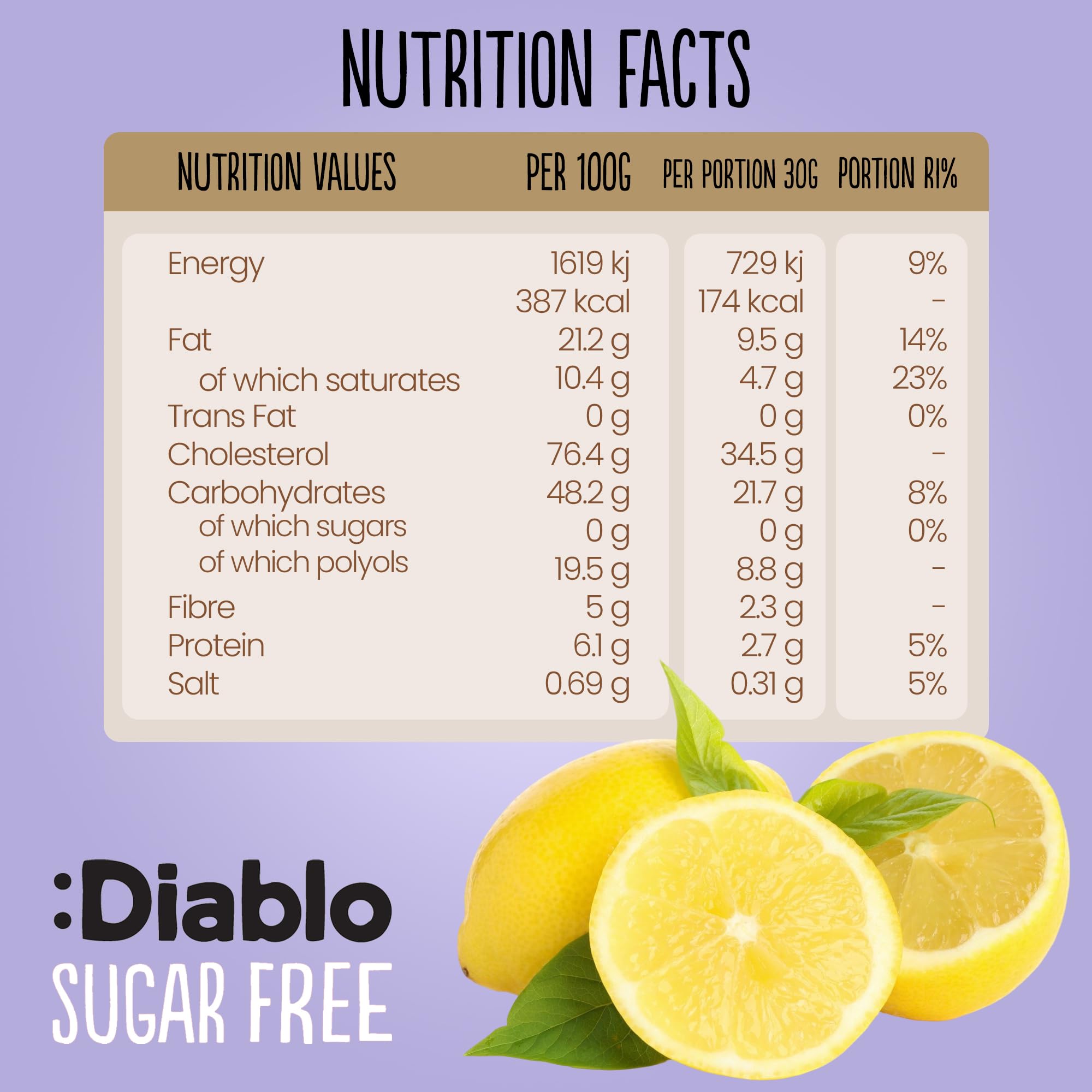 Diablo No Added Sugar Lemon Cake – Healthy Snacks Sweet Treat, Cakes and Desserts for All, Ideal for Snack Time, Tea & Party Treat, Halal & Kosher Approved – 200g (Pack of 2)