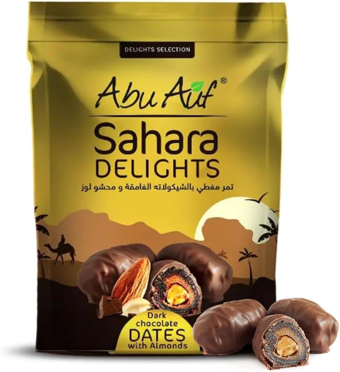 Abu Auf Sahara Delights Dark Chocolate-Covered Dates with Almonds,Delights Selection 300g