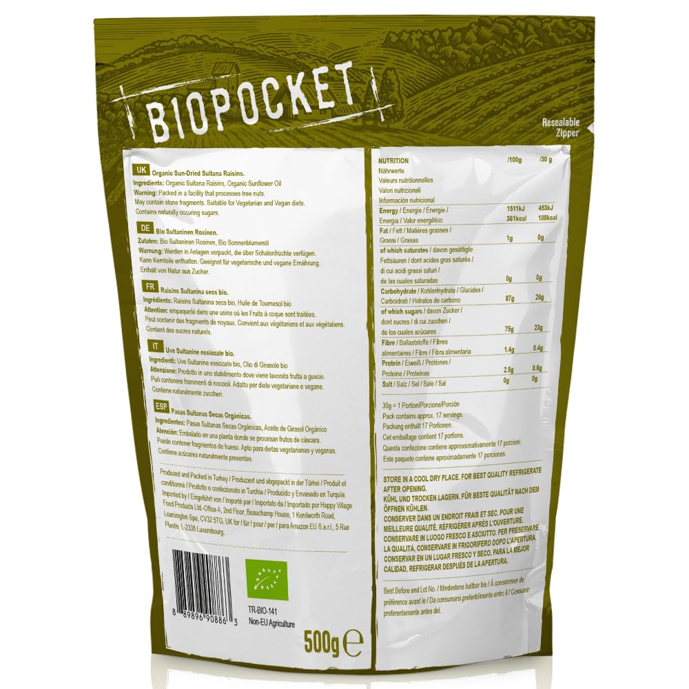 Biopocket Organic Dried Apricots, 2 x 500 g