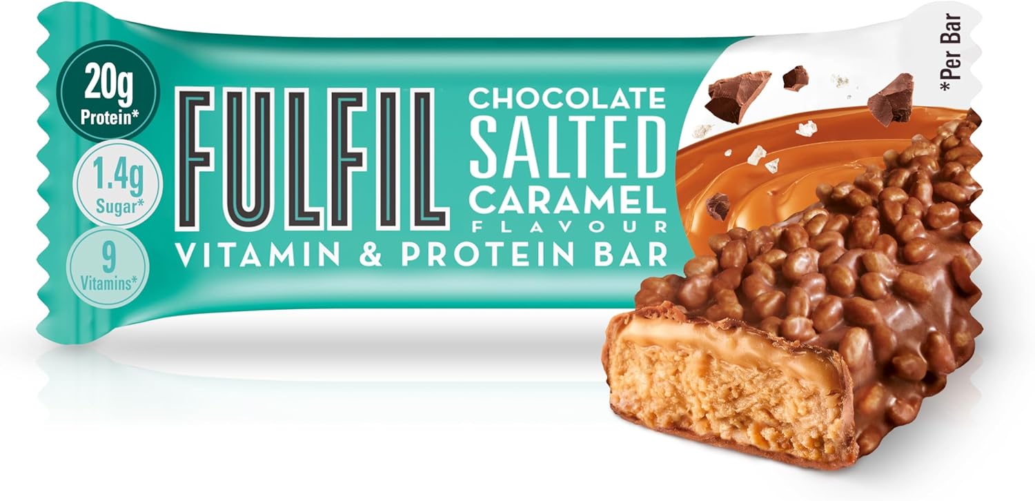 FULFIL Vitamin and Protein Bars (15 x 55 g Bars) — Chocolate Salted Caramel Flavour — 20 g High Protein; 9 Vitamins; Low Sugar