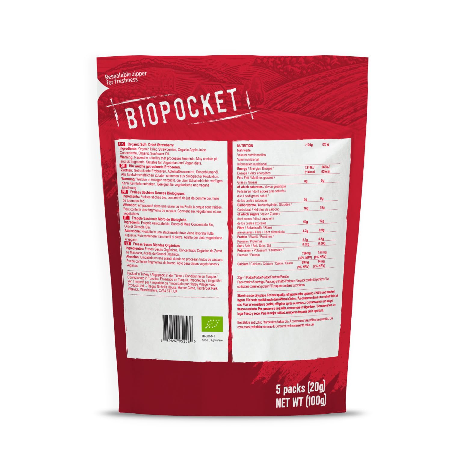 Biopocket Organic Dried Apricots, 2 x 500 g