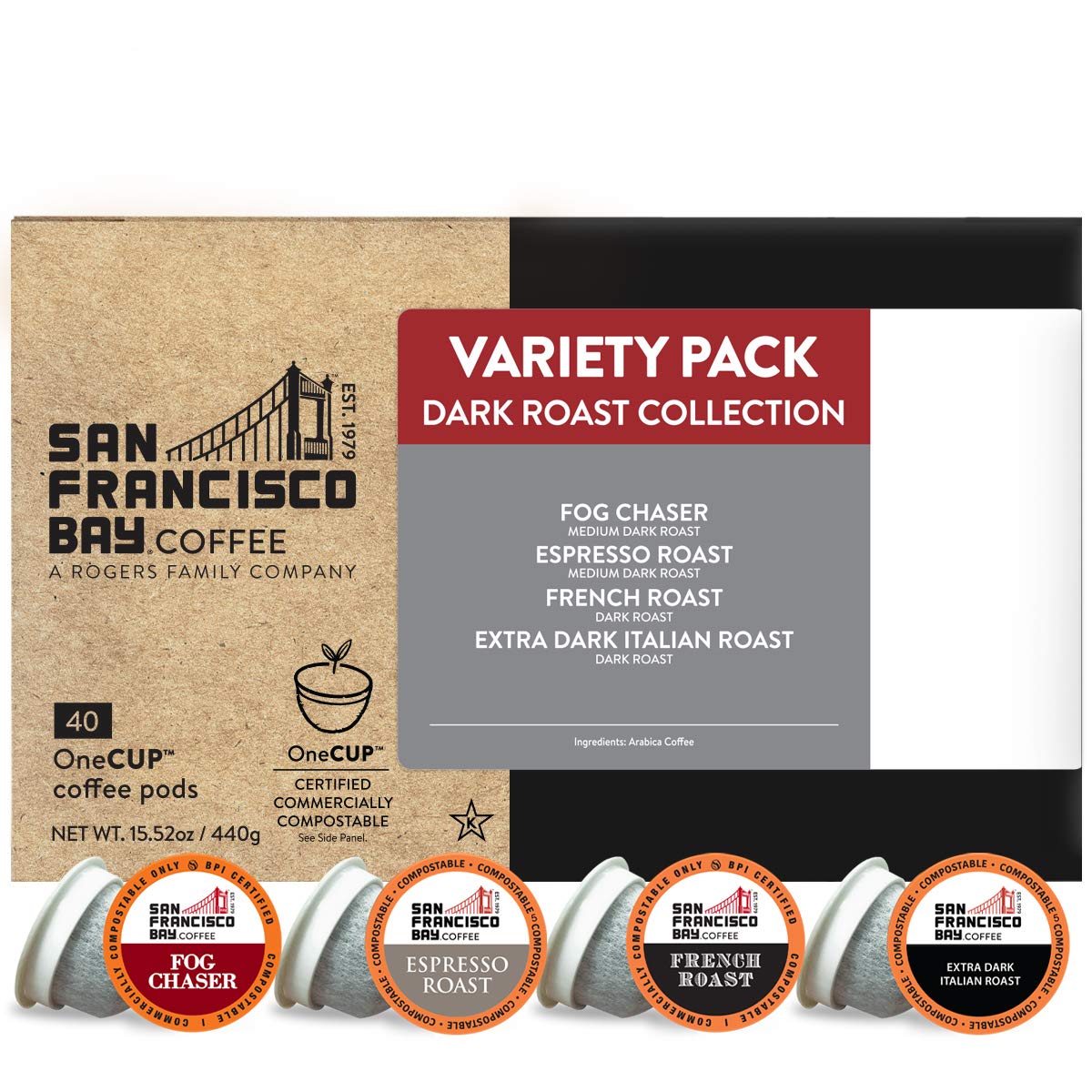 SAN FRANCISCO BAY SF Coffee OneCUP /Dark Roast Compostable Coffee Pods, K Cup Compatible Including Keurig 2.0 (Packaging May Vary), French Roast, 80 Count (Pack of 1)