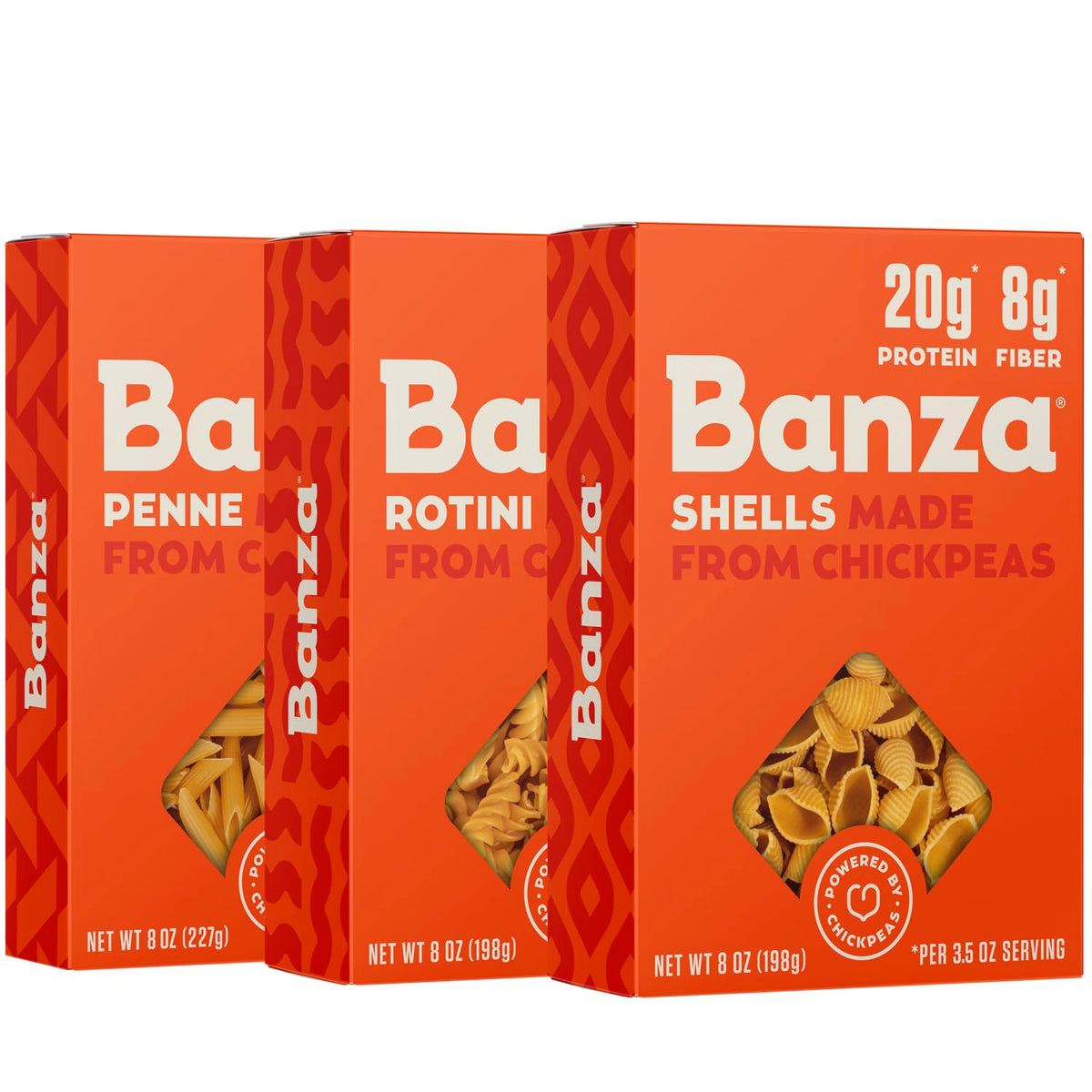 Banza Gluten-Free Chickpea Pasta, Variety Pack 20g Protein | Lower Carb | High Fiber | High Protein | Plant Based Pasta | 8oz (Pack of 6)