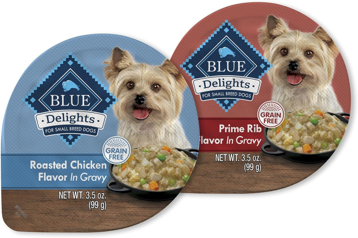 Blue Buffalo Delights Natural Adult Small Breed Wet Dog Food, Variety Pack, Made with Natural Ingredients, Filet Mignon & New York Strip Recipe in Hearty Gravy, 3.5-oz. Cups (12 Count, 6 of Each)