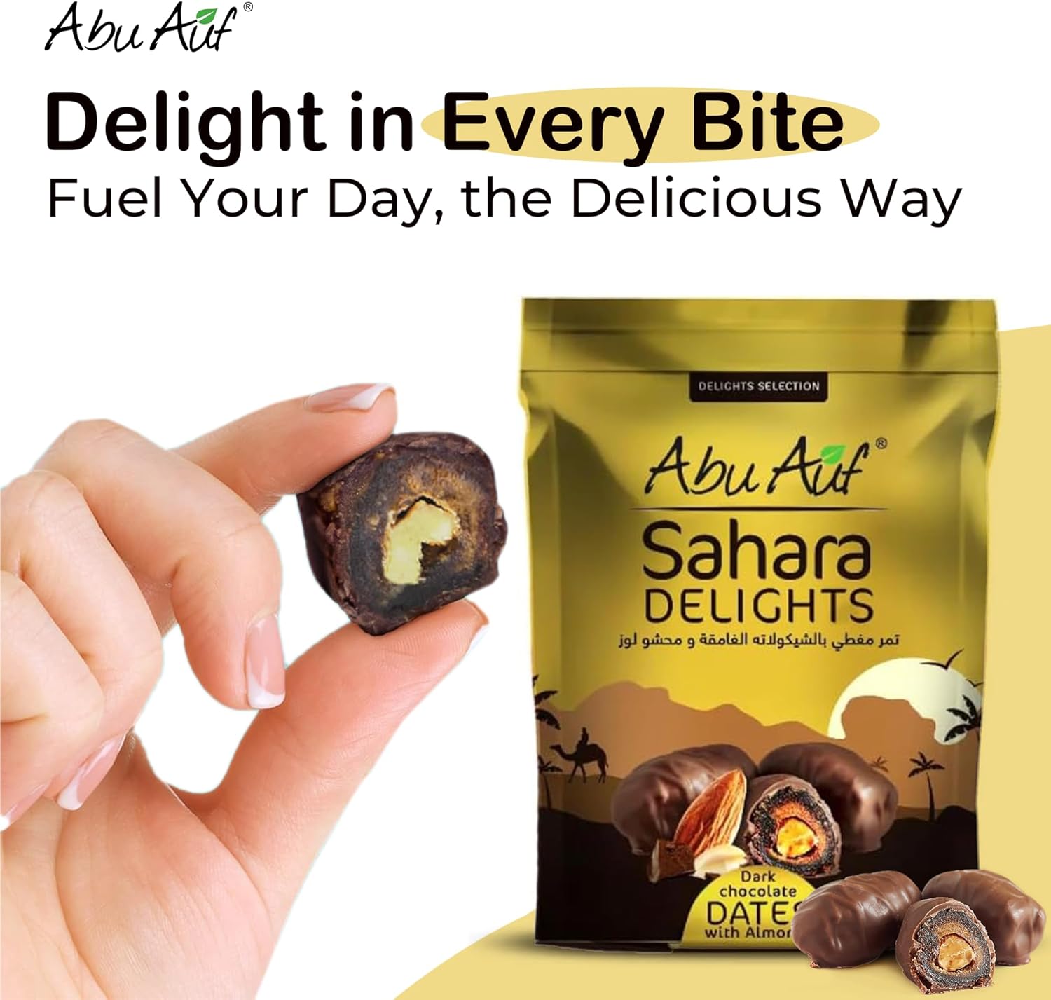 Abu Auf Sahara Delights Dark Chocolate-Covered Dates with Almonds,Delights Selection 300g