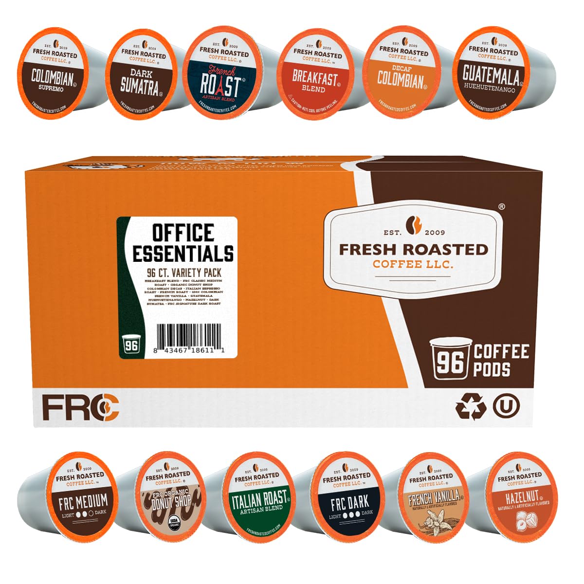 Fresh Roasted Coffee, Italian Roast, Dark, 96 Pods for K Cup Brewers