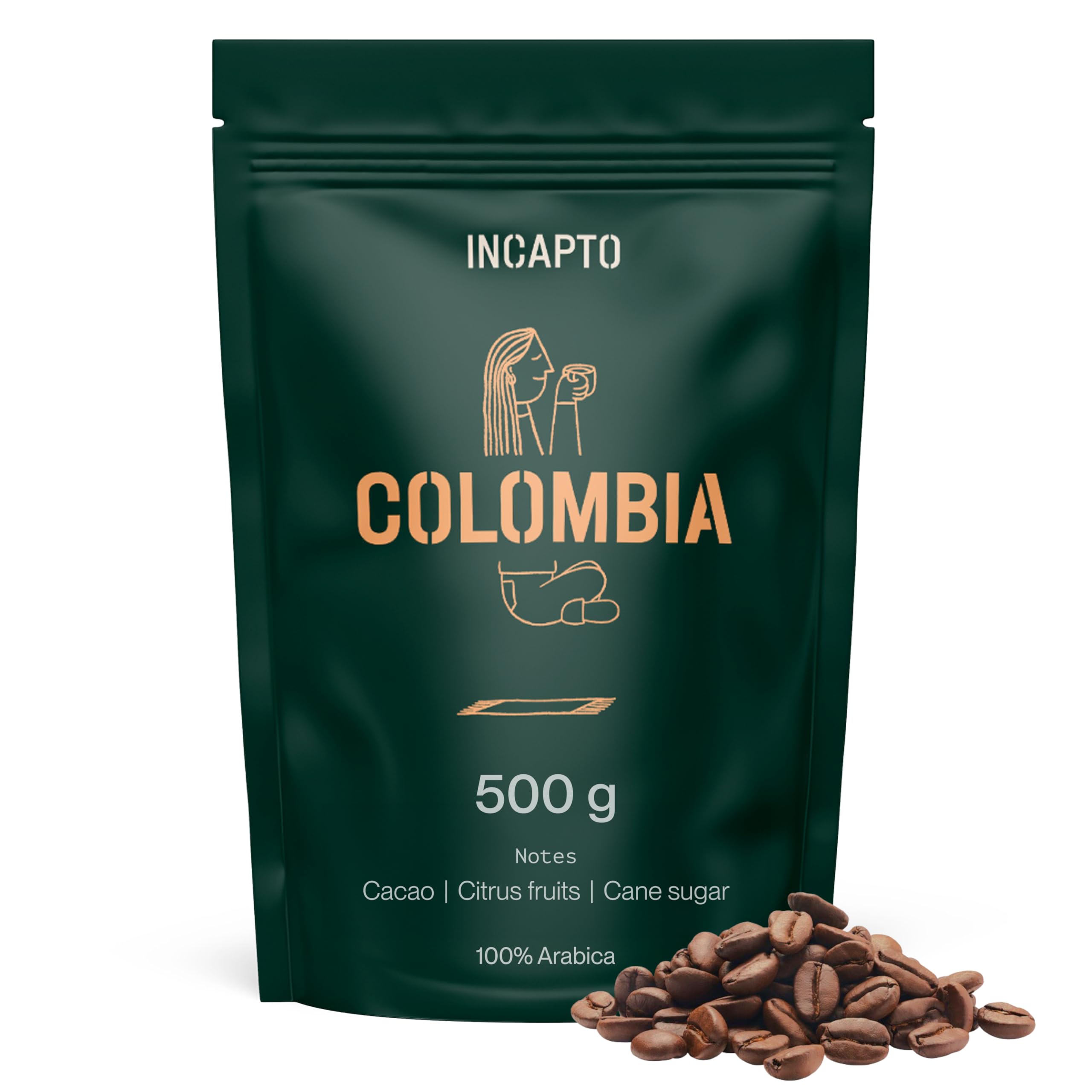 Incapto Medium Roast Jungle Blend Whole Bean Coffee 500g | Natural Rich Aroma and Flavor | Blend of Origins – Guatemala, Brazil, and Peru | 100% Arabica | Specialty Coffee 80 SCA Points