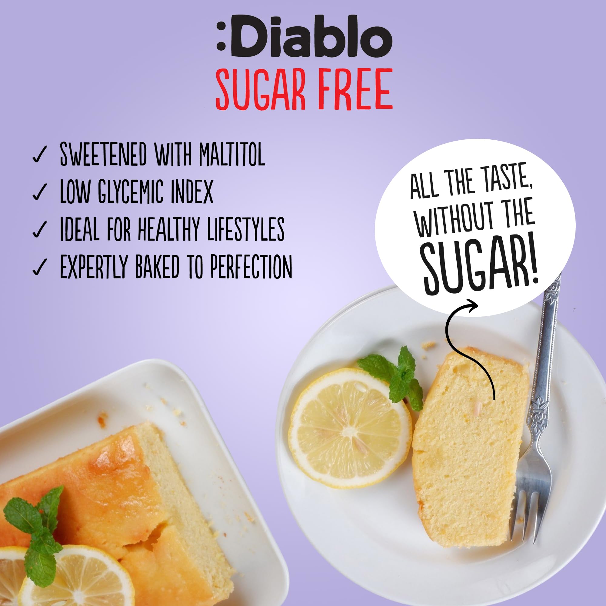 Diablo No Added Sugar Lemon Cake – Healthy Snacks Sweet Treat, Cakes and Desserts for All, Ideal for Snack Time, Tea & Party Treat, Halal & Kosher Approved – 200g (Pack of 2)