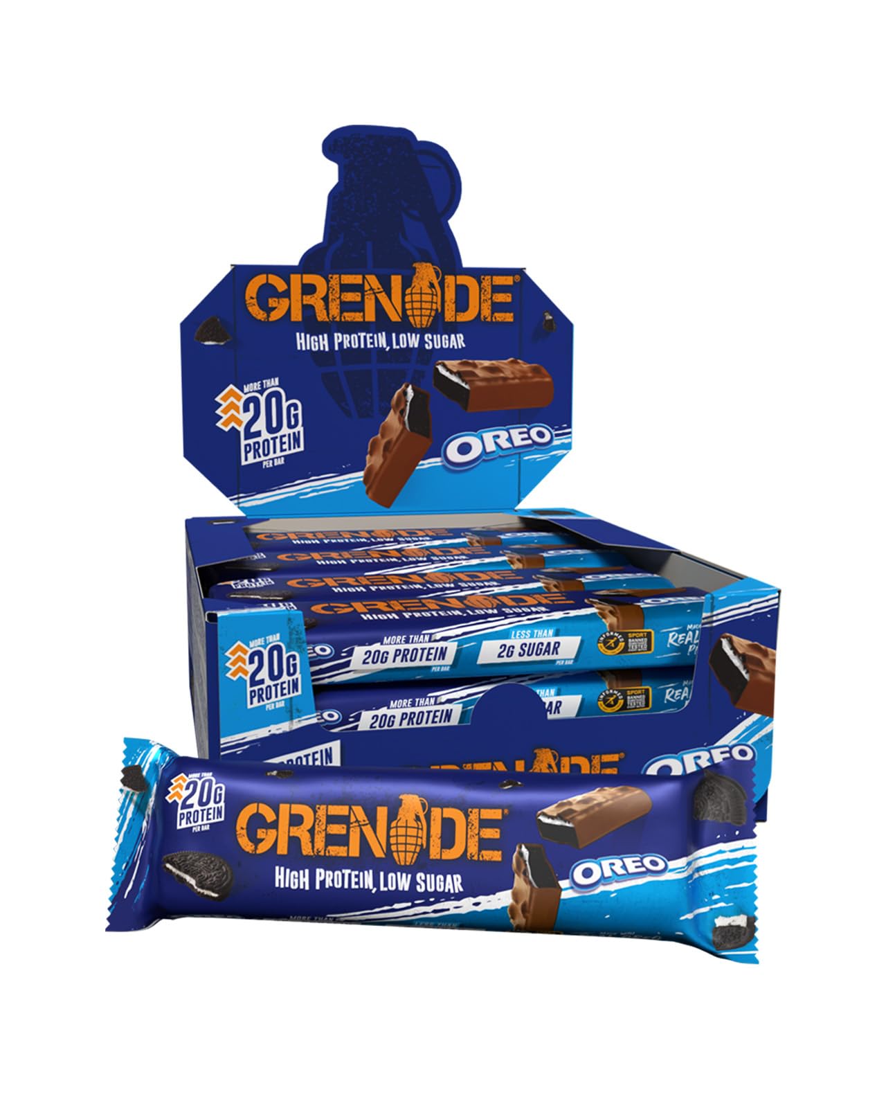 Grenade OREO White High Protein, Low Sugar Bars, 12 x 60 g – 21 g Protein per Snack Bar with Crunchy OREO Pieces & White Chocolate Coating