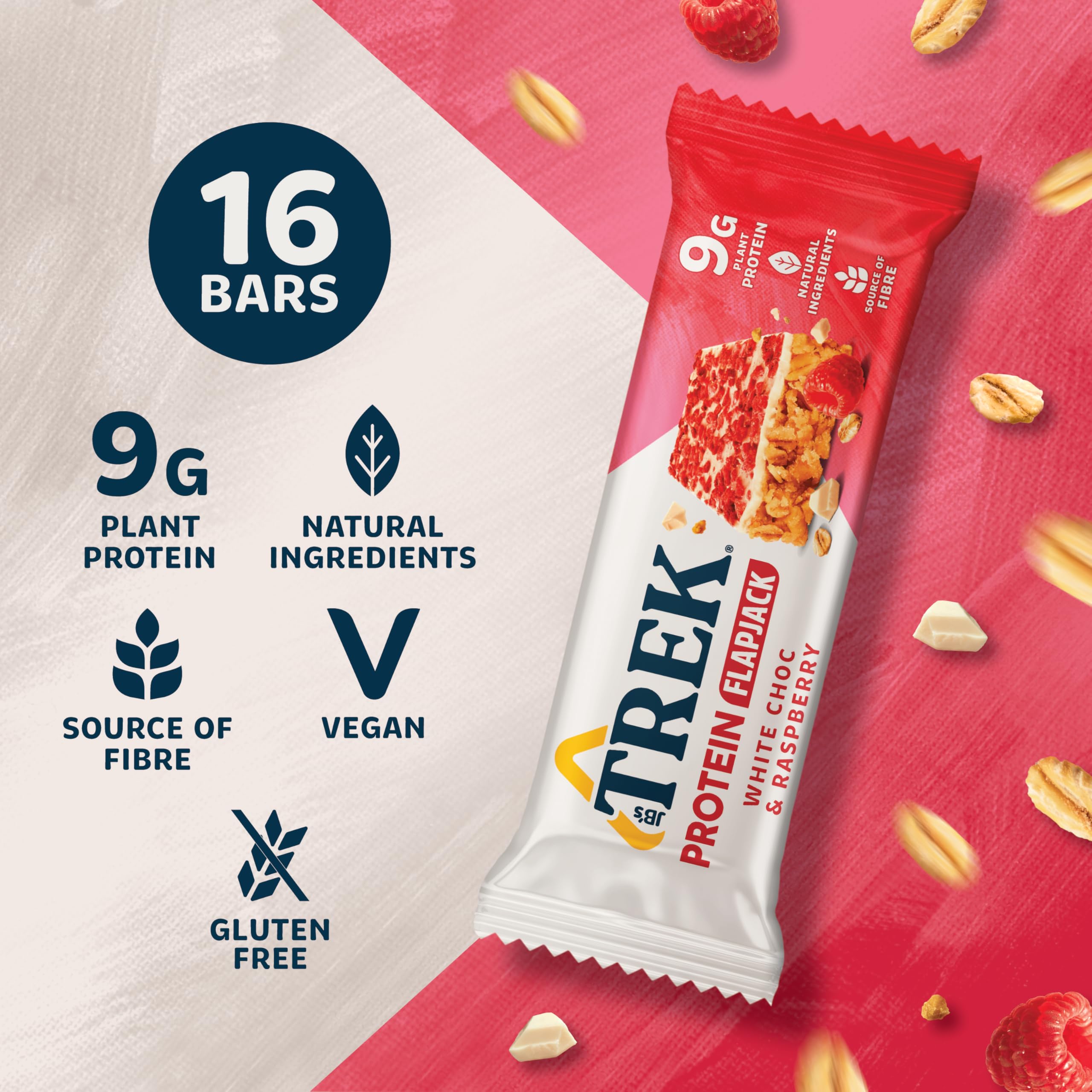 Trek High Protein Flapjack Cocoa Oat, 50 g - Gluten Free Bars – Healthy Snack Bars – Plant Based Protein - Vegan Bars (Pack of 16 Bars) | L0572375-P107199021-M107199013