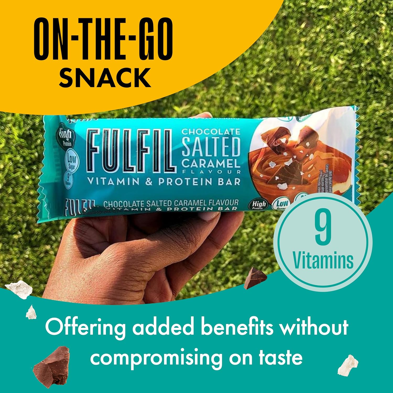 FULFIL Vitamin and Protein Bars (15 x 55 g Bars) — Chocolate Salted Caramel Flavour — 20 g High Protein; 9 Vitamins; Low Sugar