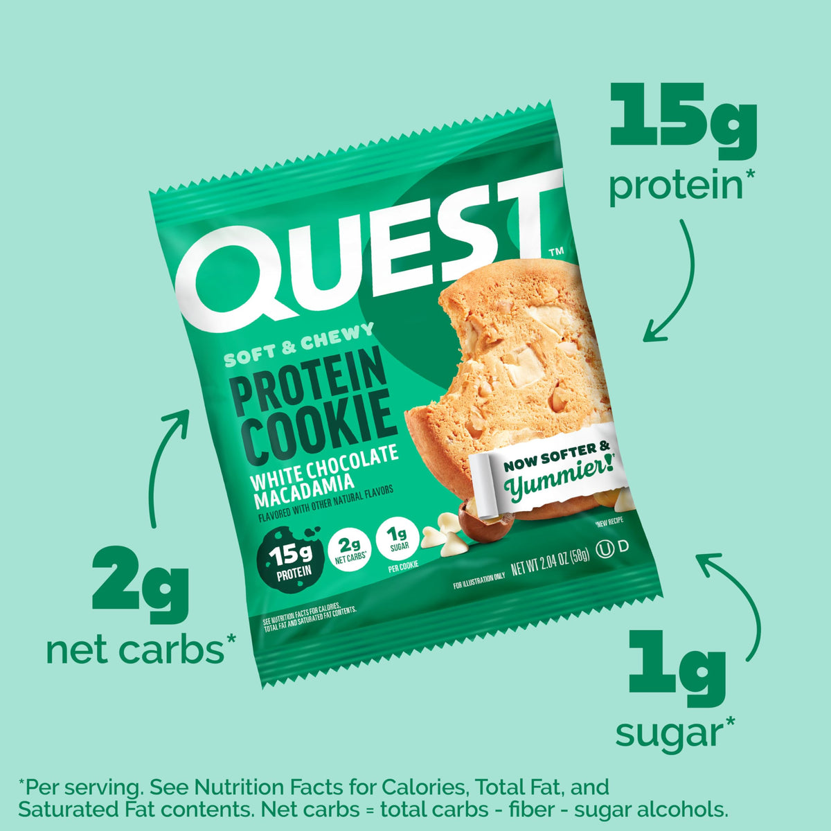 Quest Nutrition Chocolate Chip Protein Cookie, 15g Protein, 1g Sugar, 2g Net Carbs, Keto Friendly, High Protein, Low Carb; 12 Count