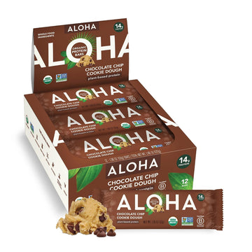 ALOHA Organic Plant Based Protein Bars |Peanut Butter Chocolate Chip | 1.98 Oz (Pack of 12) | Vegan, Low Sugar, Gluten Free, Paleo, Low Carb, Non-GMO, Stevia Free, Soy Free, No Sugar Alcohols