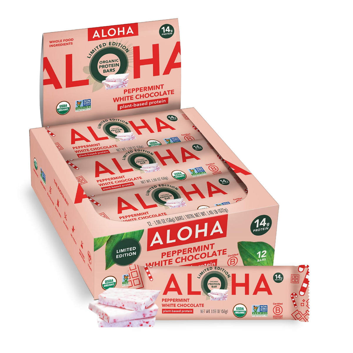 ALOHA Organic Plant Based Protein Bars |Peanut Butter Chocolate Chip | 1.98 Oz (Pack of 12) | Vegan, Low Sugar, Gluten Free, Paleo, Low Carb, Non-GMO, Stevia Free, Soy Free, No Sugar Alcohols