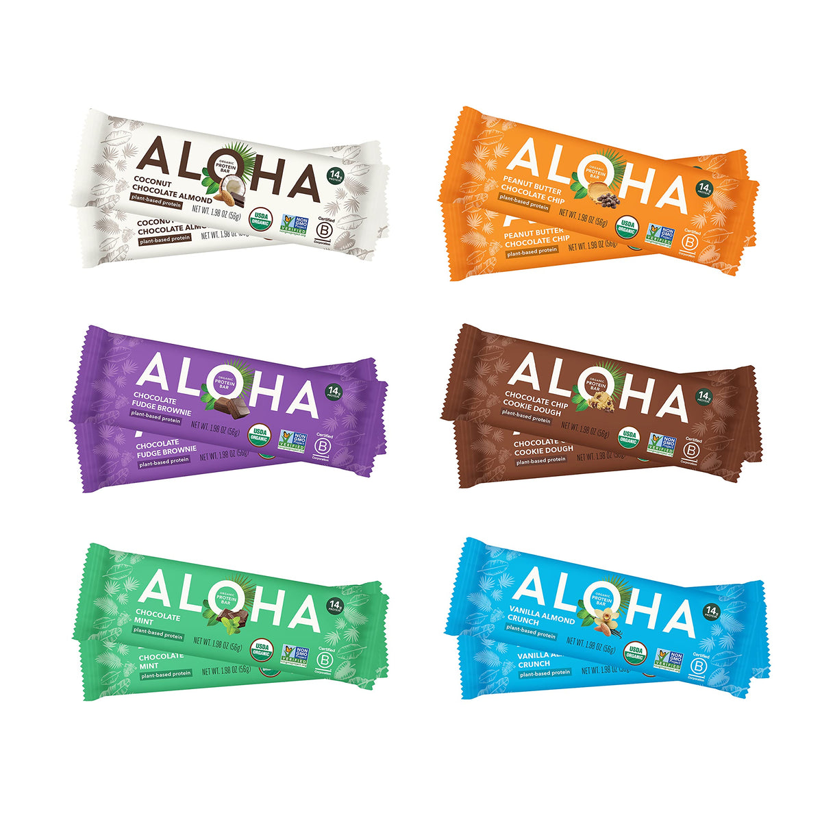 ALOHA Organic Plant Based Protein Bars |Peanut Butter Chocolate Chip | 1.98 Oz (Pack of 12) | Vegan, Low Sugar, Gluten Free, Paleo, Low Carb, Non-GMO, Stevia Free, Soy Free, No Sugar Alcohols