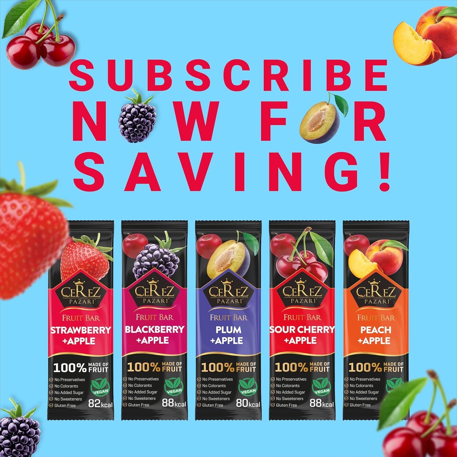 Cerez Pazari Dried Fruit Roll Ups, 25g x 35 pack Snacks Variety Pack for Kids, Vegan Real Fruit Bars, Healthy Snacks with Strawberry, Blackberry, Plum, Sour Cherry and Peach