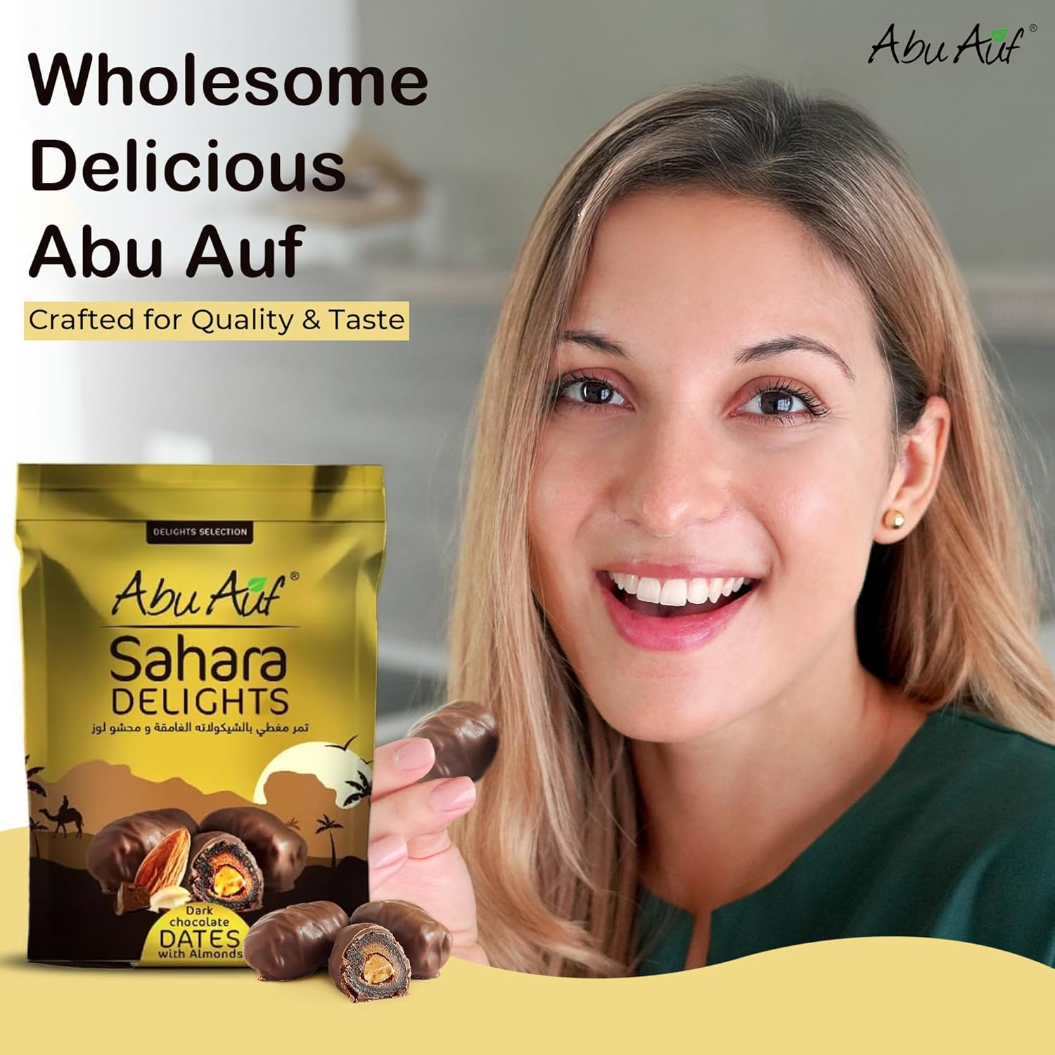 Abu Auf Sahara Delights Dark Chocolate-Covered Dates with Almonds,Delights Selection 300g