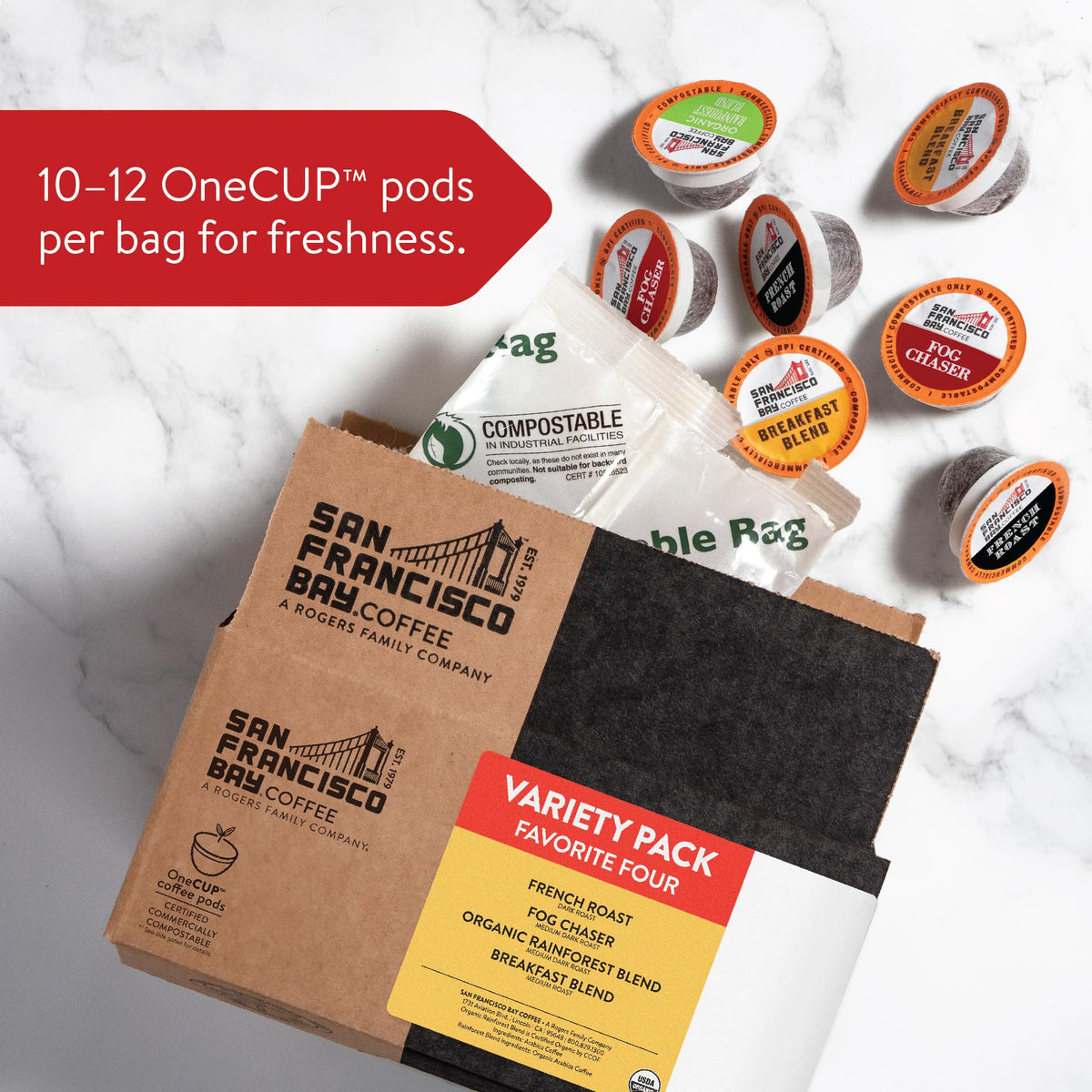 SAN FRANCISCO BAY SF Coffee OneCUP /Dark Roast Compostable Coffee Pods, K Cup Compatible Including Keurig 2.0 (Packaging May Vary), French Roast, 80 Count (Pack of 1)