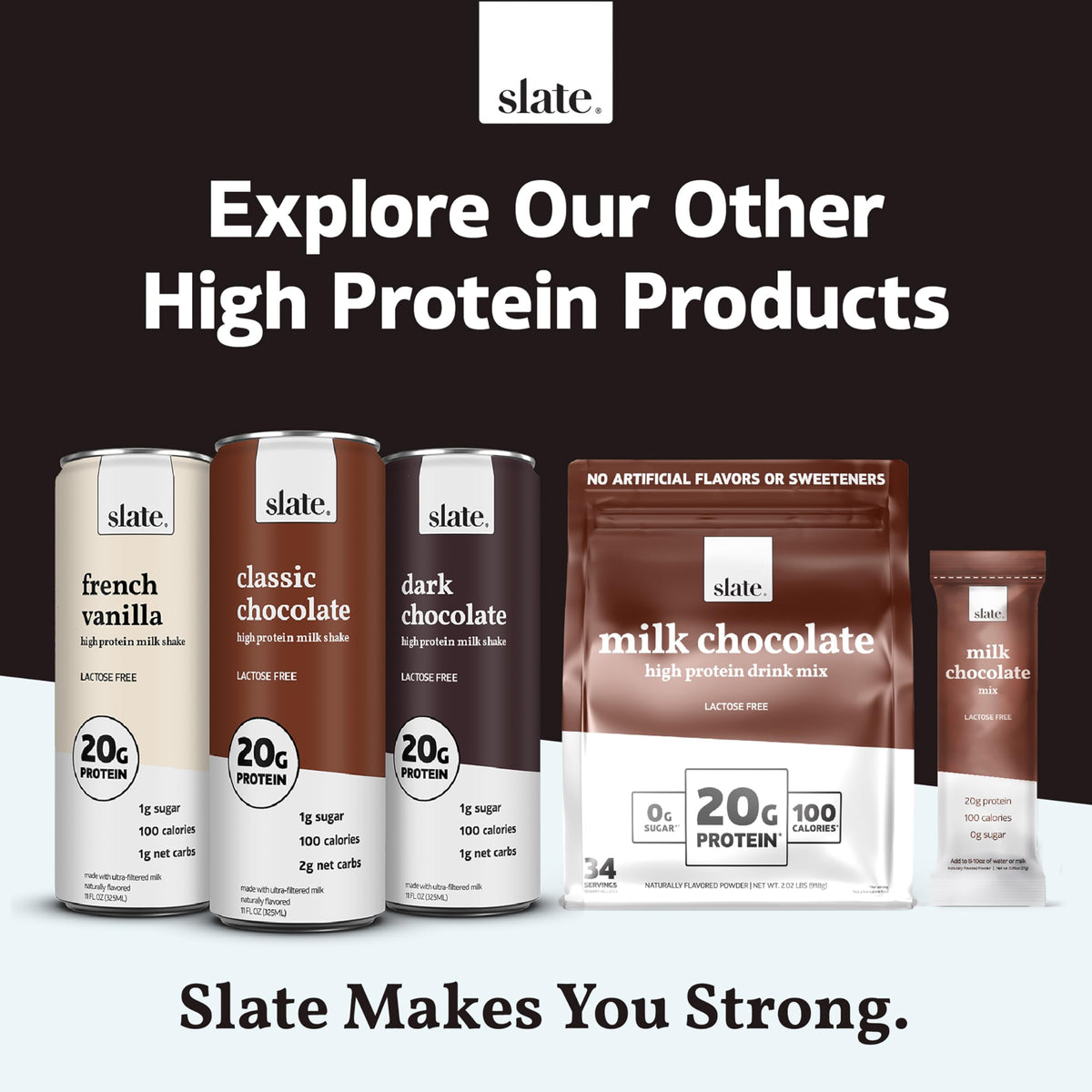 Slate Milk - High Protein Milk Shake - French Vanilla - Lactose Free, 20g Protein, 1g Sugar, 100 Calories, 1g Net Carbs, No Added Sugar - Natural, Breakfast Boost, Post Workout - 11 fl oz, 12 Cans