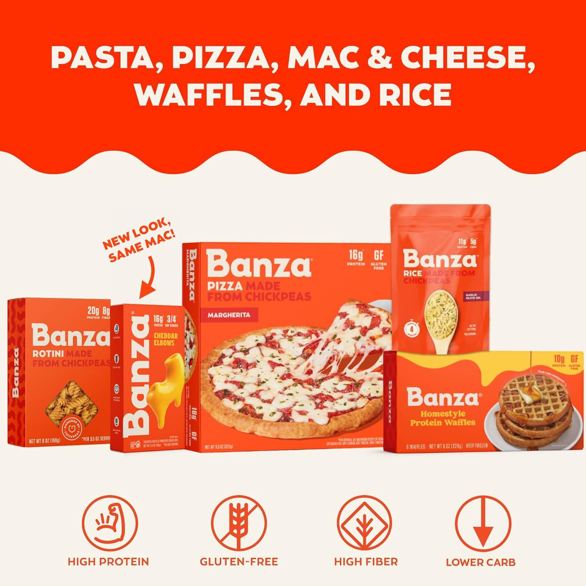 Banza Gluten-Free Chickpea Pasta, Variety Pack 20g Protein | Lower Carb | High Fiber | High Protein | Plant Based Pasta | 8oz (Pack of 6)