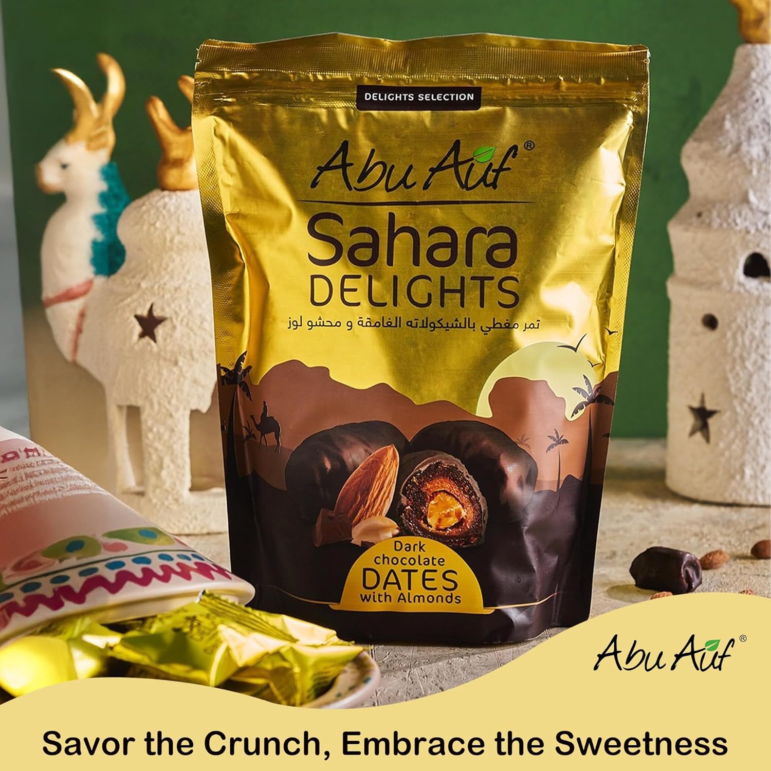 Abu Auf Sahara Delights Dark Chocolate-Covered Dates with Almonds,Delights Selection 300g