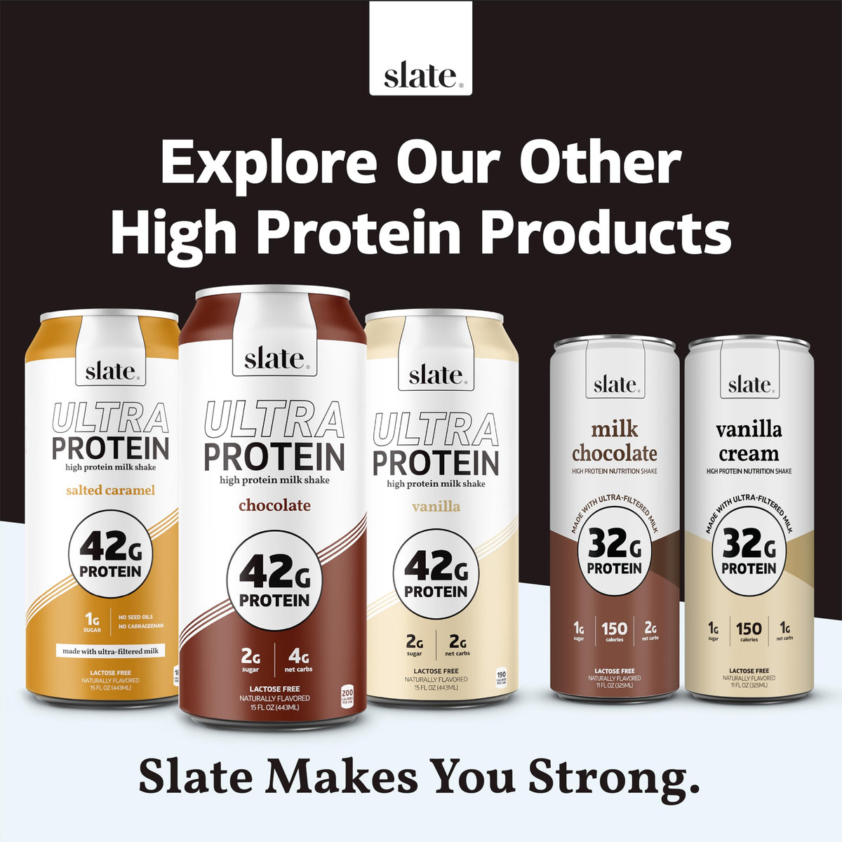 Slate Milk - High Protein Milk Shake - French Vanilla - Lactose Free, 20g Protein, 1g Sugar, 100 Calories, 1g Net Carbs, No Added Sugar - Natural, Breakfast Boost, Post Workout - 11 fl oz, 12 Cans