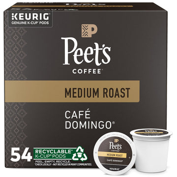 Peet's Coffee, Medium Roast Keurig K-Cup Pods - Café Domingo 54 Count (1 Box of 54 Pods)