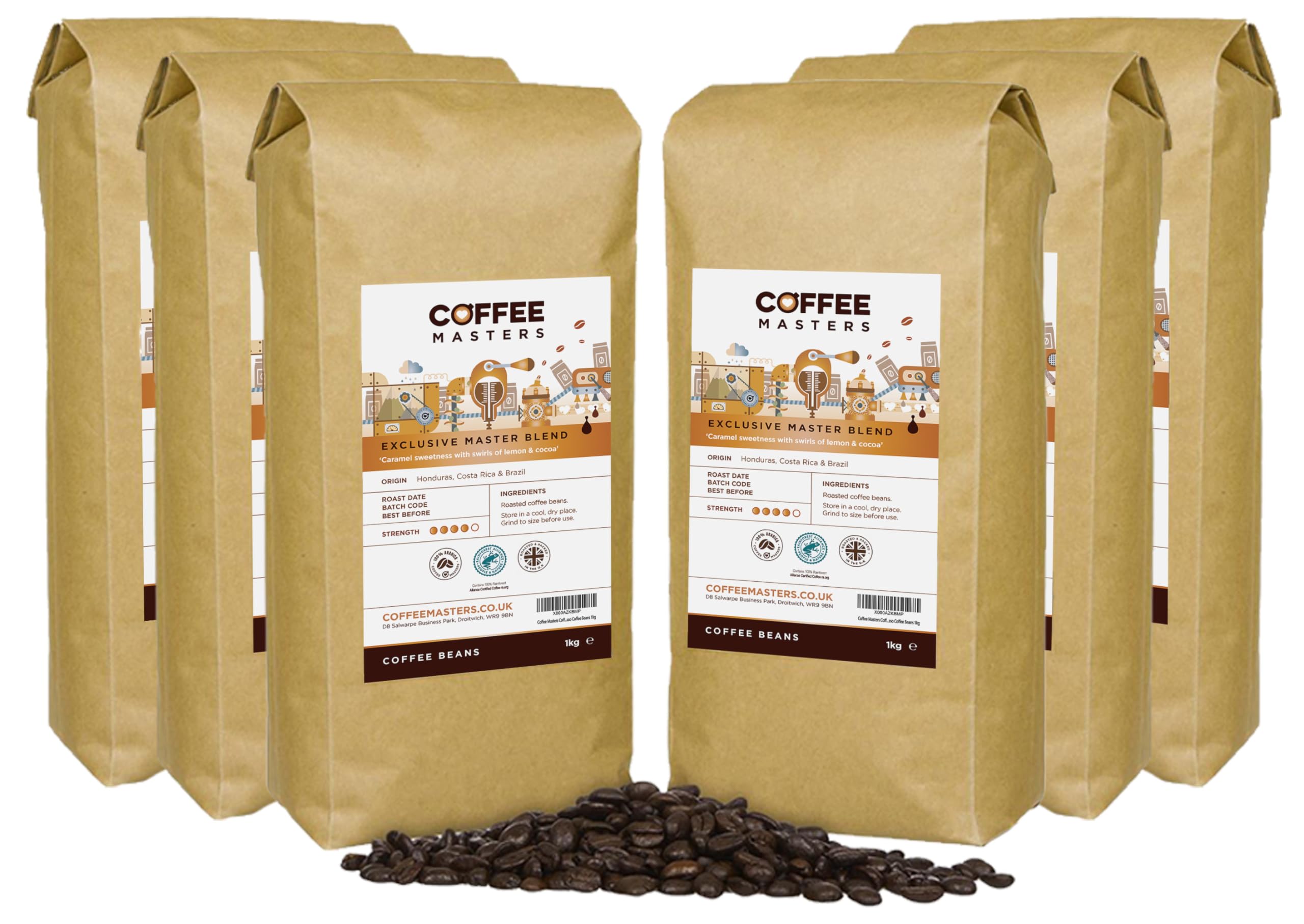 Coffee Masters Coffee Beans 1kg Exclusive Master Blend - 100% Arabica, Medium Dark Roasted Whole Bean Ideal for Espresso Machines