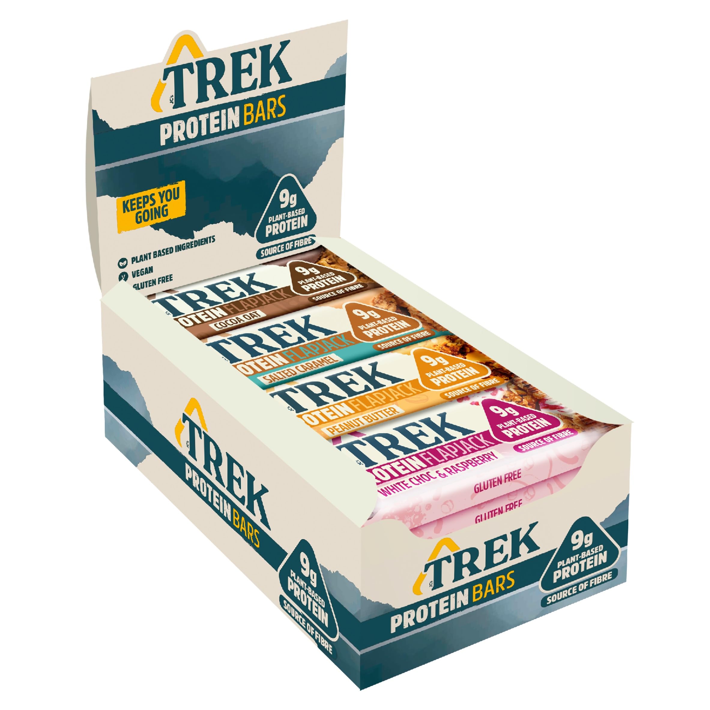 Trek High Protein Flapjack Cocoa Oat, 50 g - Gluten Free Bars – Healthy Snack Bars – Plant Based Protein - Vegan Bars (Pack of 16 Bars) | L0572375-P107199021-M107199013