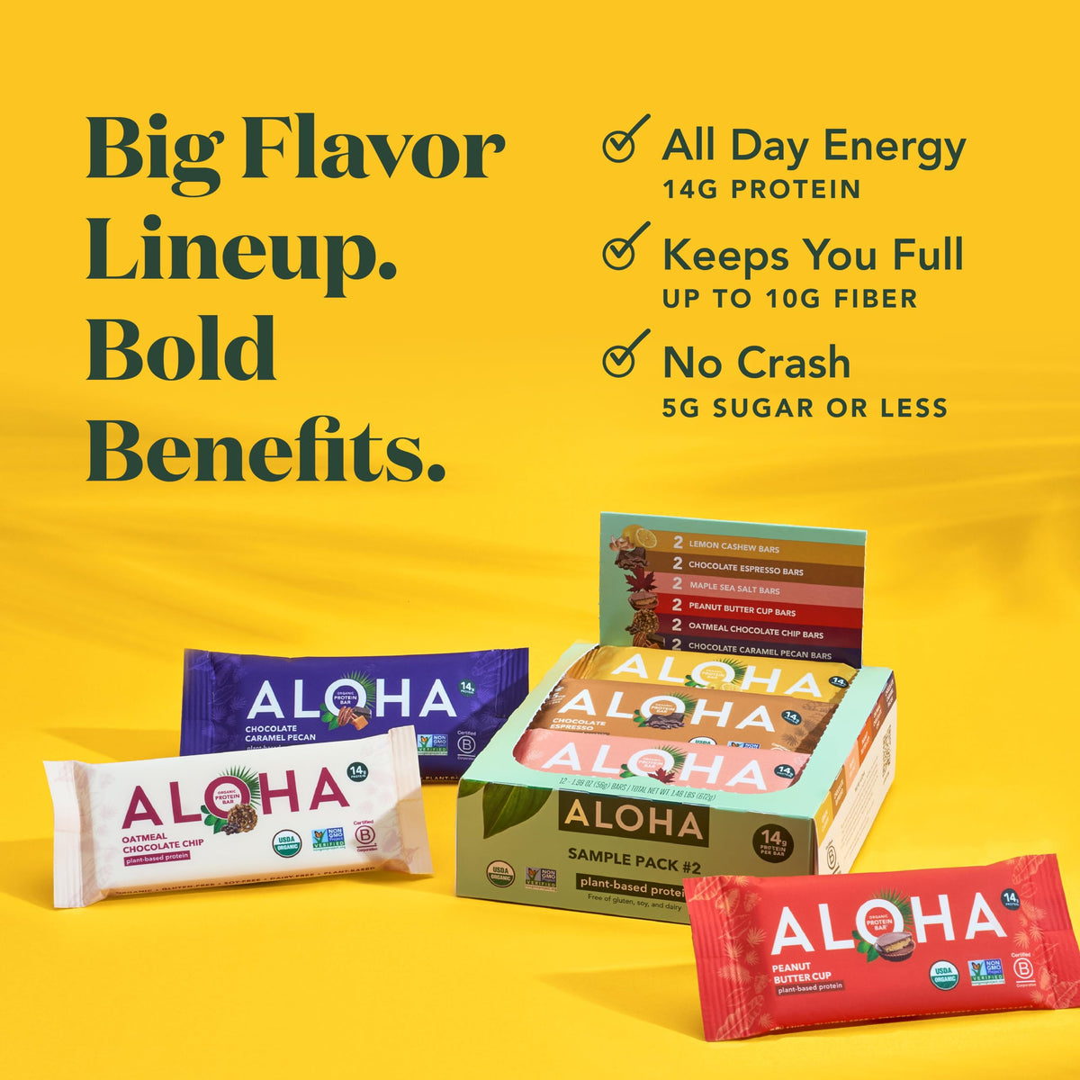 ALOHA Organic Plant Based Protein Bars |Peanut Butter Chocolate Chip | 1.98 Oz (Pack of 12) | Vegan, Low Sugar, Gluten Free, Paleo, Low Carb, Non-GMO, Stevia Free, Soy Free, No Sugar Alcohols
