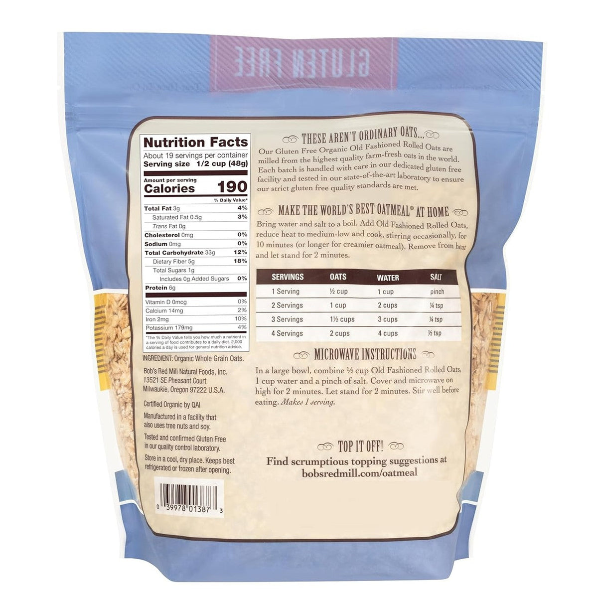 Bob's Red Mill Gluten Free Organic Old Fashioned Rolled Oats, 32oz (Pack of 4) - Non GMO, Whole Grain, Vegan, Kosher